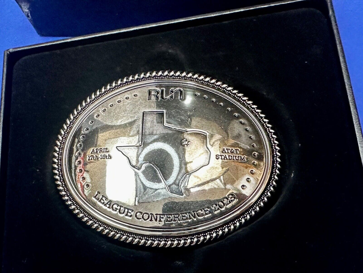 Texas RUN April 17th - 18th. AT&T Stadium League Conference 2023 Belt Buckle