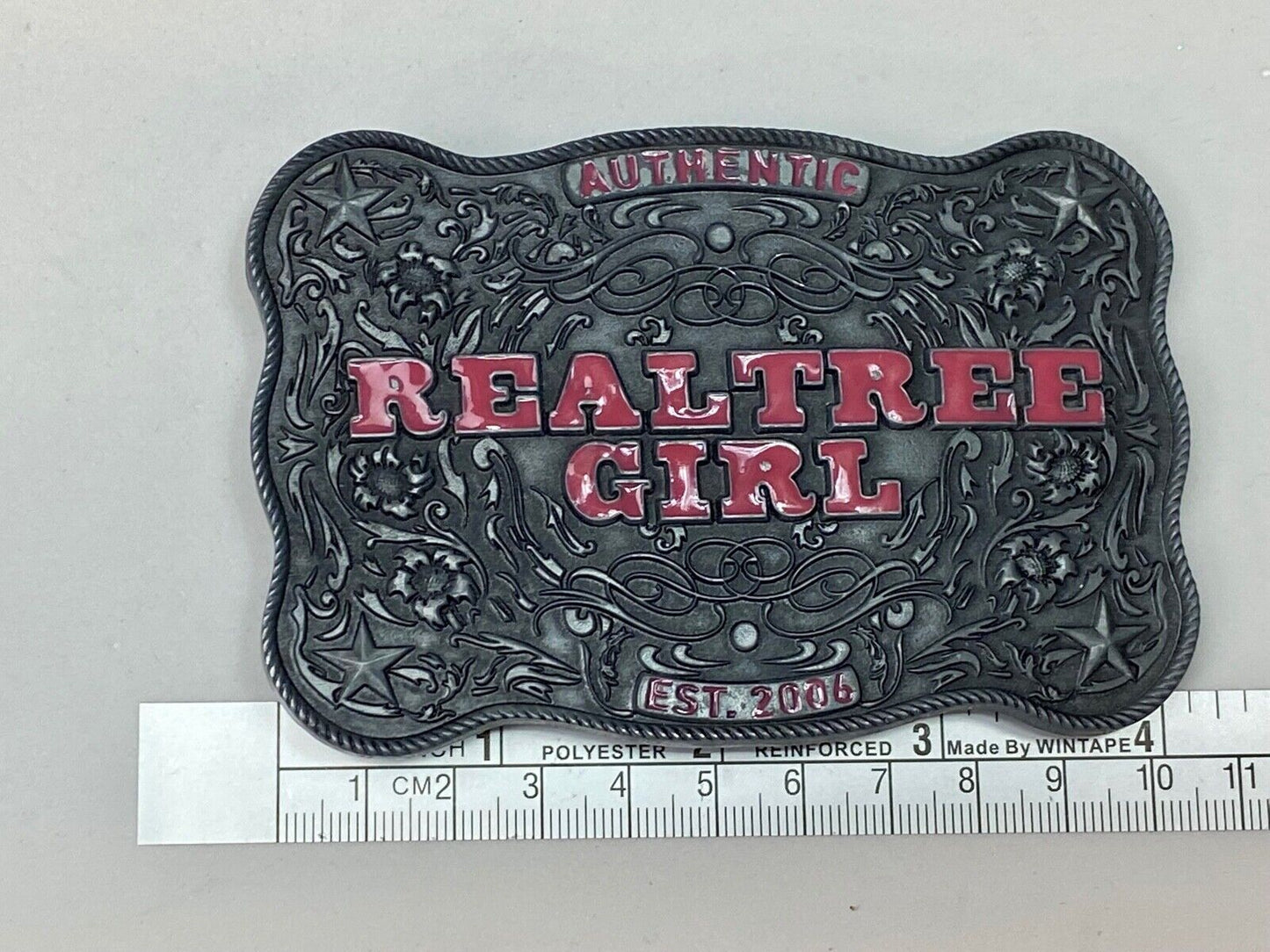 Authentic Realtree Girl Girlie Western Cowgirl Pink Lettering Ornate Belt Buckle
