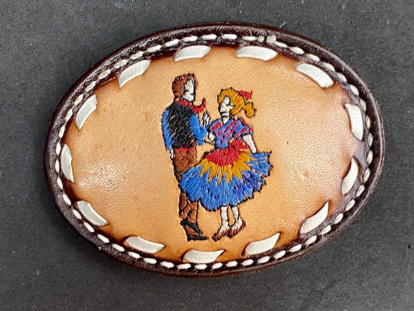 Vintage Cardat leather belt buckle with Country and Western Couple Dancing