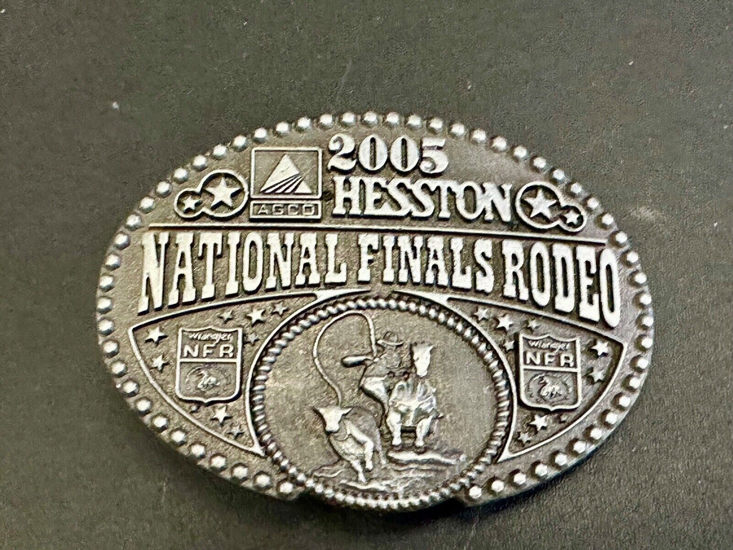 2005 youth Sized Hesston National Finals Rodeo Bull Riding Cowboys belt buckle