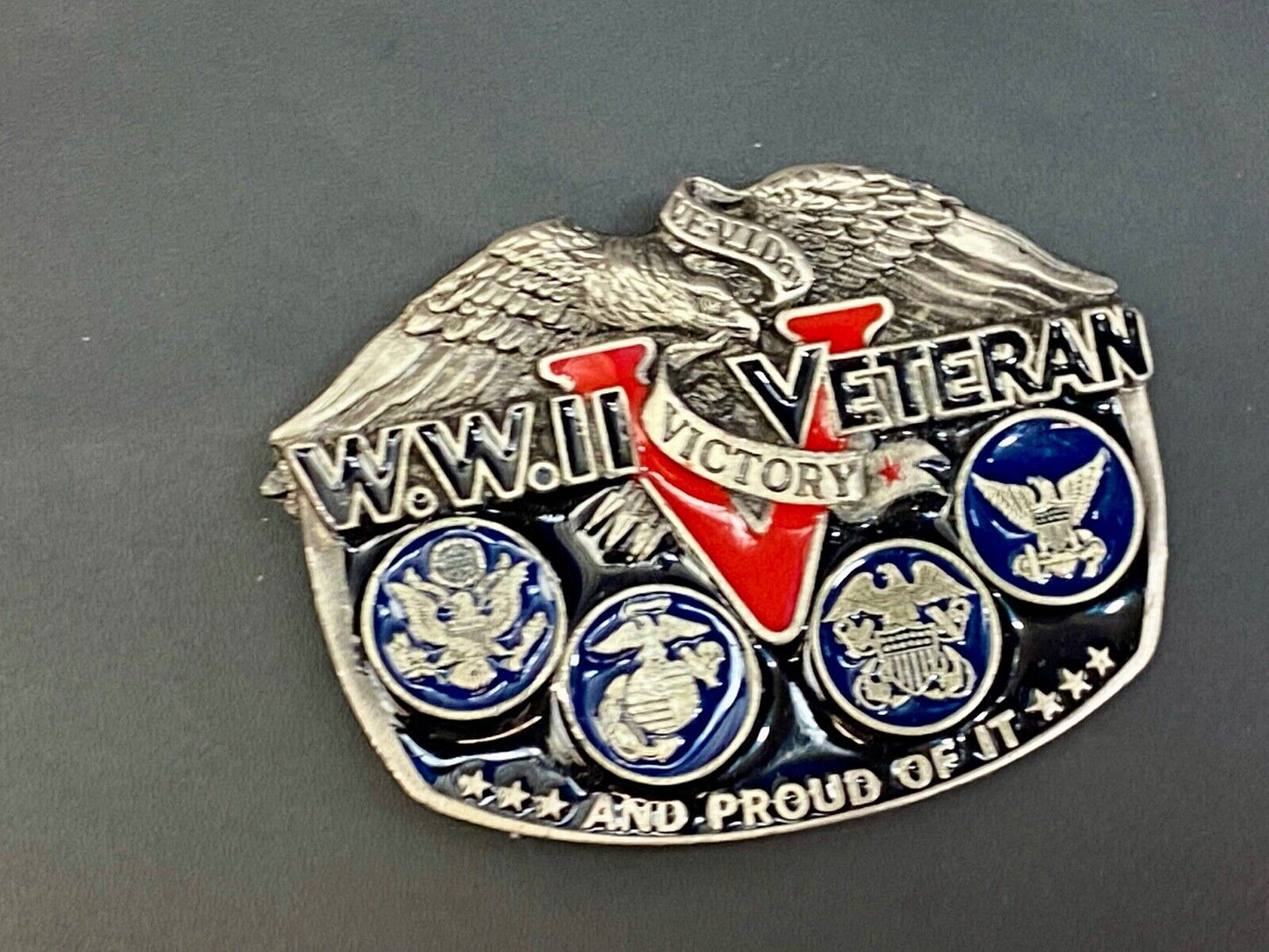 1980 Wold War II WW2 The American Veterans soldier belt buckle and proud of it!