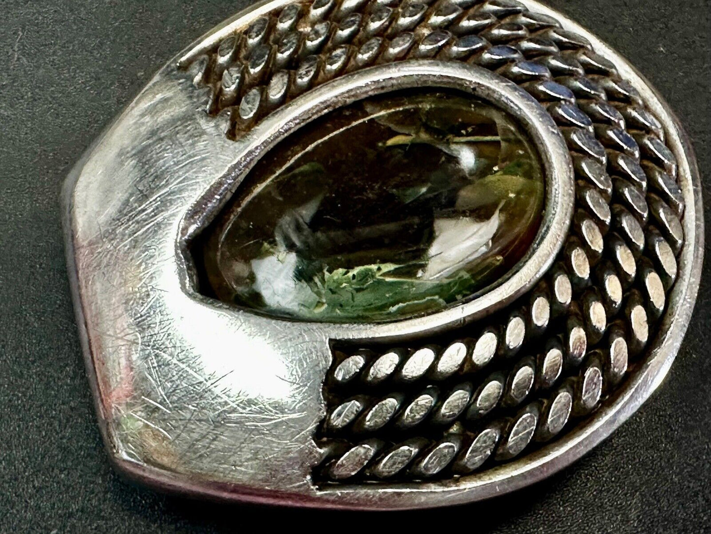 Artisan Centerpiece Green Stone? Ornate Metal Workers / Welders Belt Buckle