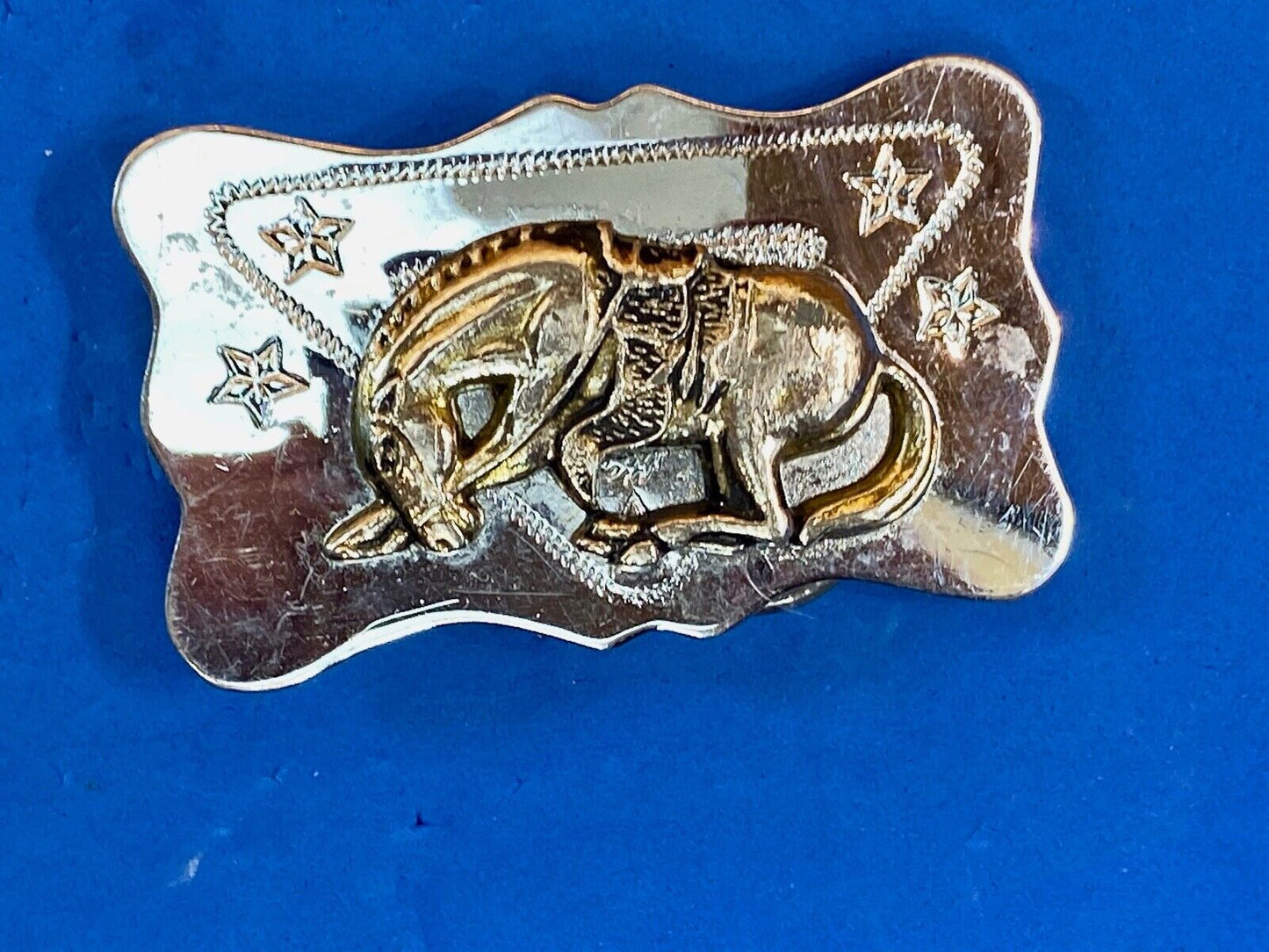 Vintage Knelling End Of The Trail Saddle Horse Western Star Belt Buckle