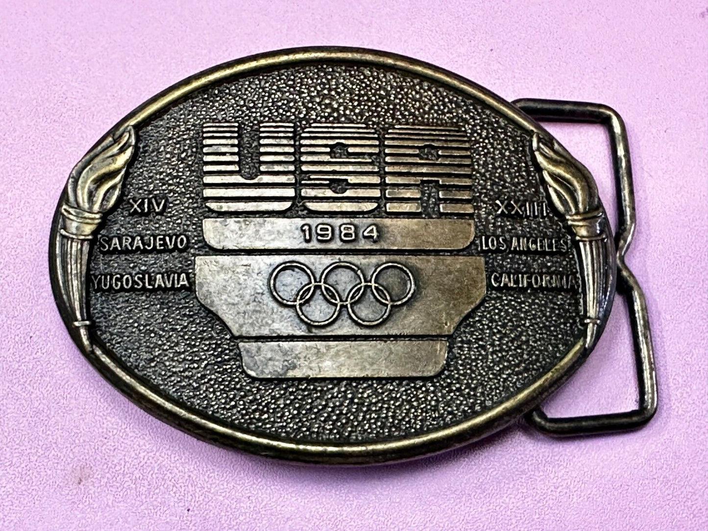 1984 USA Olympics Los Angeles California Vintage Commemorative Belt Buckle