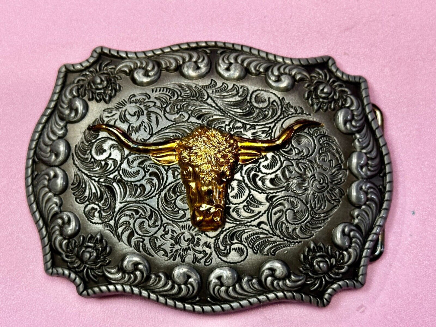 Texas Longhorn Rodeo Cowboys Steer Two Tone Belt Buckle by Jeans Friend