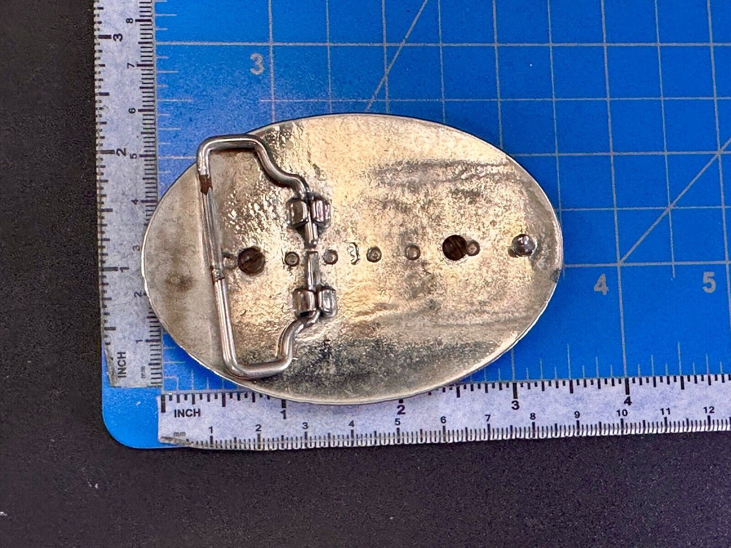 Vintage cabochon cab stone centerpiece on western silver tone belt buckle