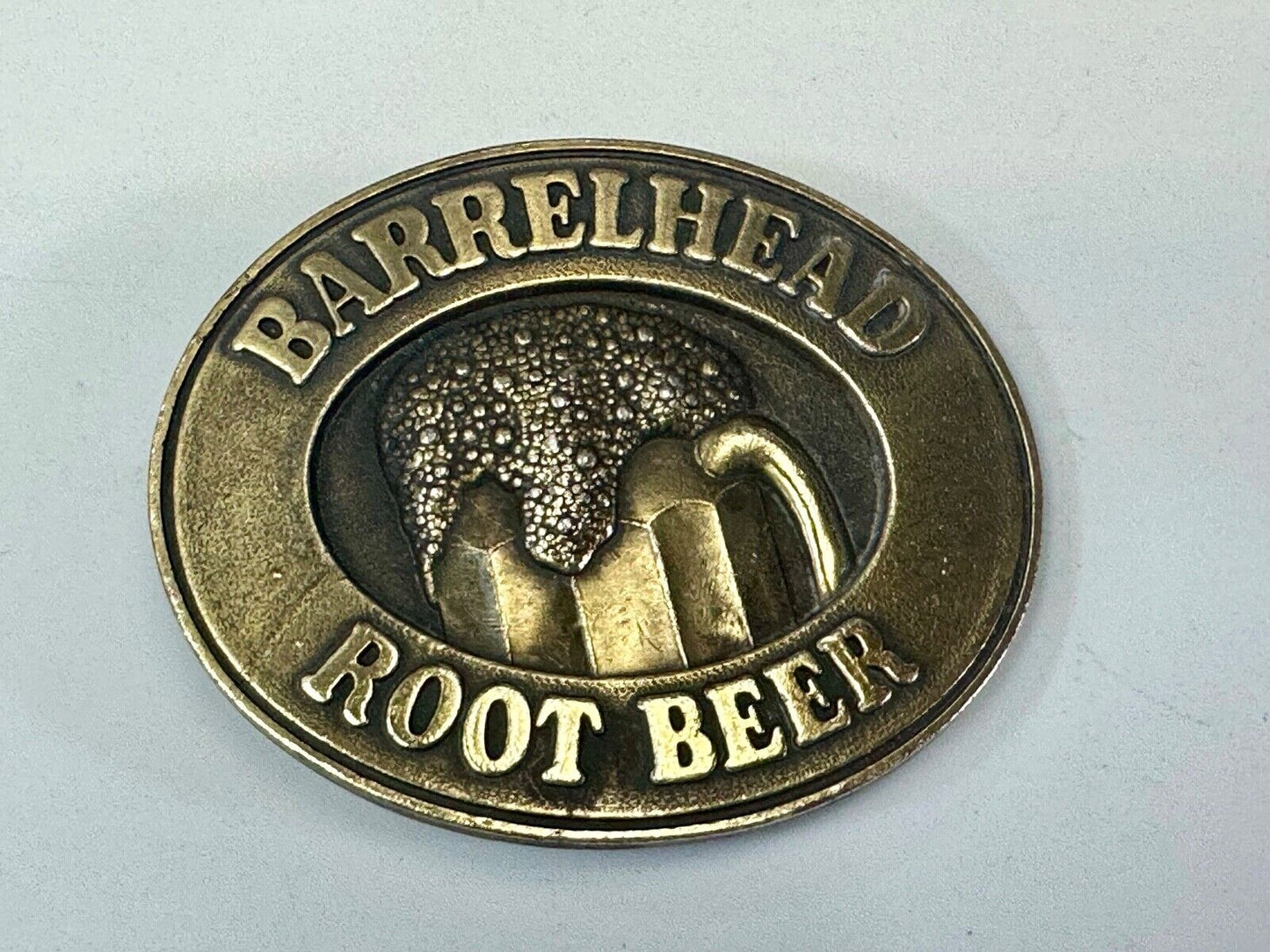 BARRELHEAD ROOT BEER MUG SODA ADVERTISING VINTAGE 1970's BELT BUCKLE by ADVOR