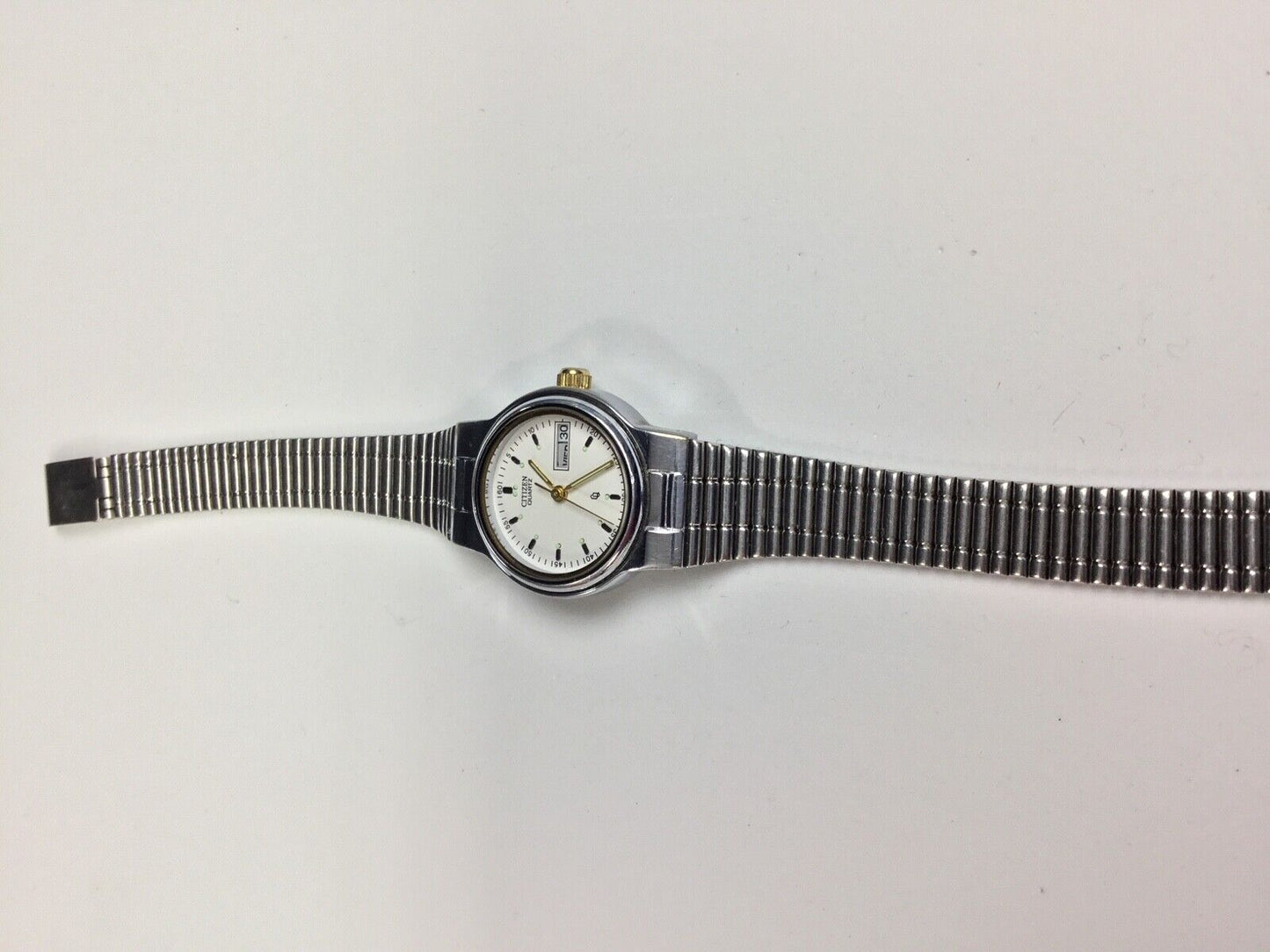 Vintage Citizen Cq Quartz Day Date 6000 Watchsilver Gold Mesh Ladies Women's