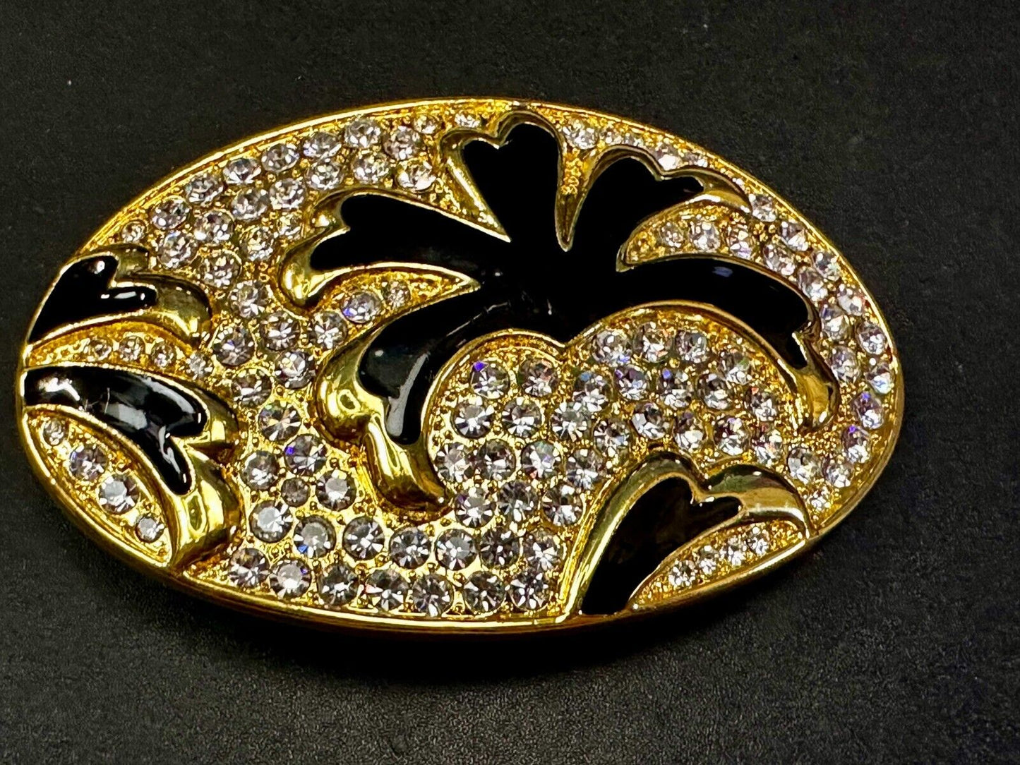 Beautiful Clear Rhinestone Covered Gold Tone Belt Buckle with Leaf Design