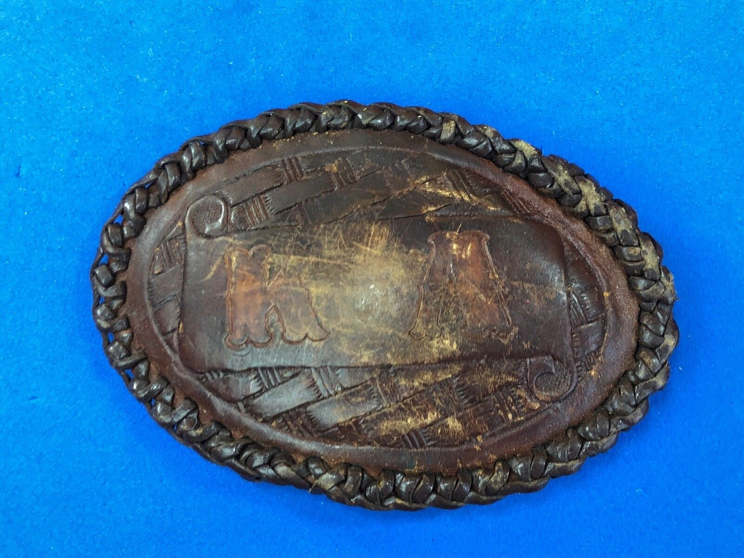 Vintage artisan? KA Initials Leather stitched Belt Buckle