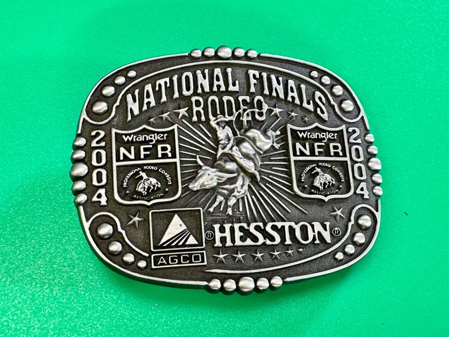 2004 Youth Sized Hesston National Finals Rodeo Bull Riding Cowboys belt buckle
