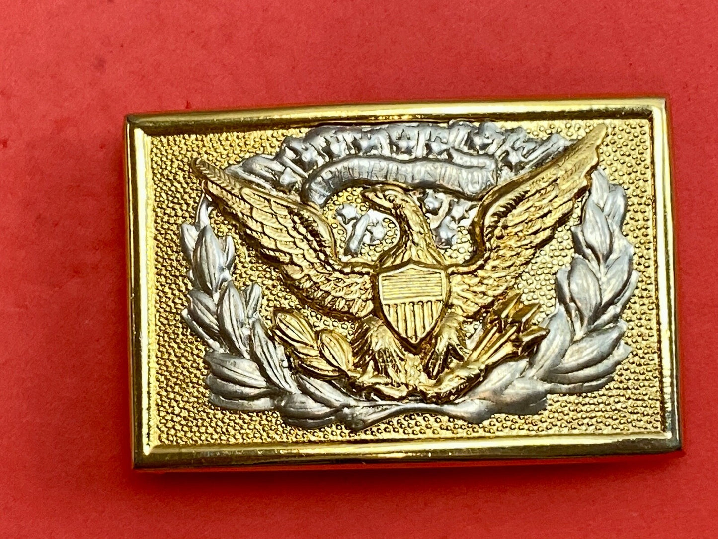 American Eagle Belt Buckle E Pluribus Unum Crest Shield marked 🤔PAKISTAN?