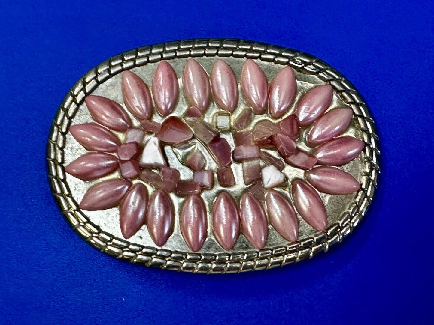 Artisan Made Pink Stones? on silver tone oval western Belt Buckle