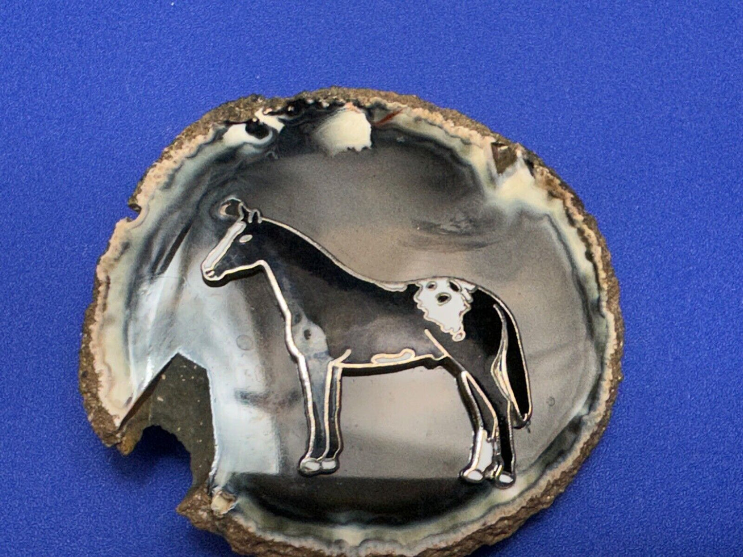 Artisan Standing Horse on round stone slab belt buckle - MISSING PIECE