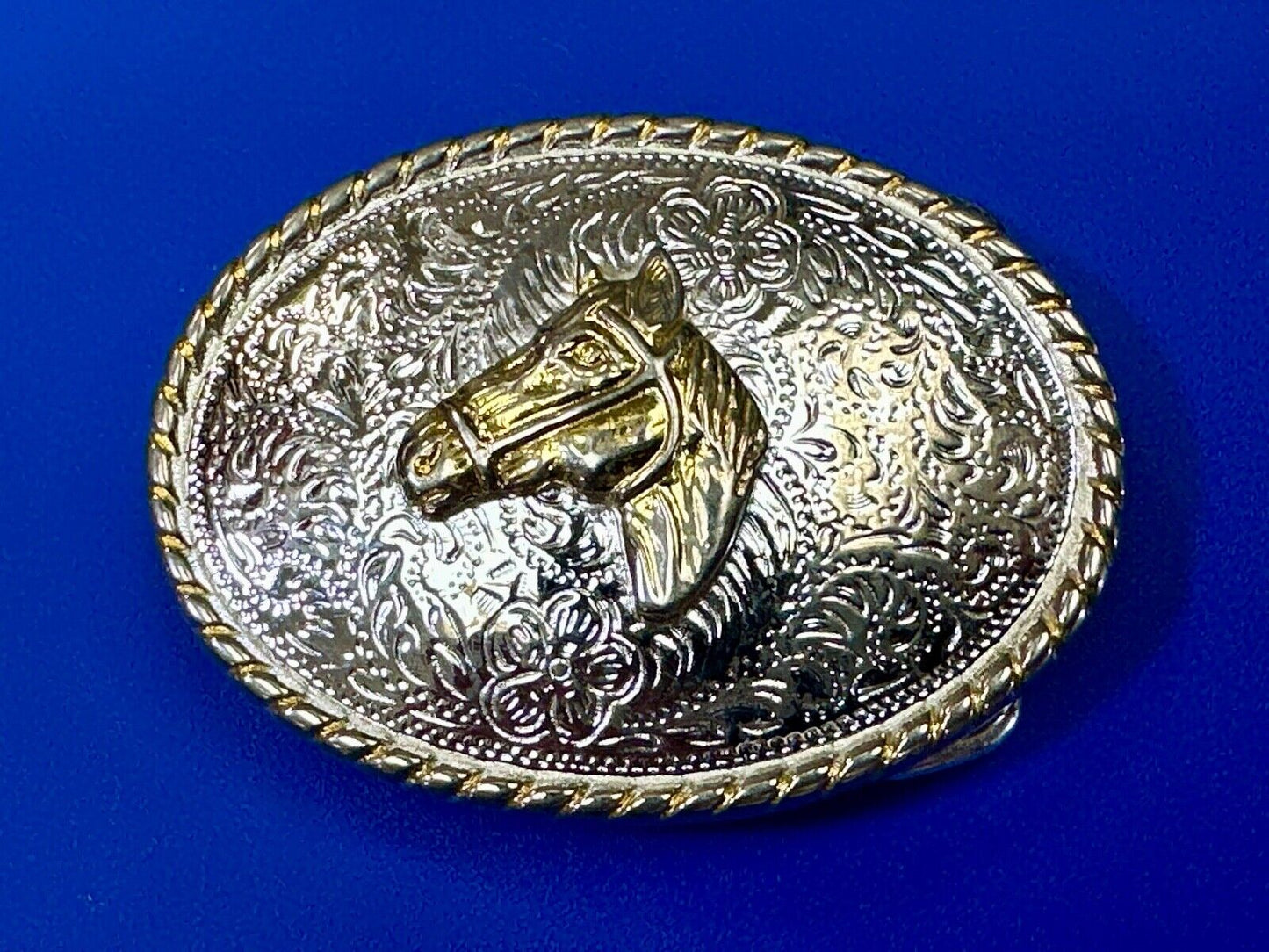 Vintage Horse Head Two tone oval western 2.75" wide belt buckle by Ivan