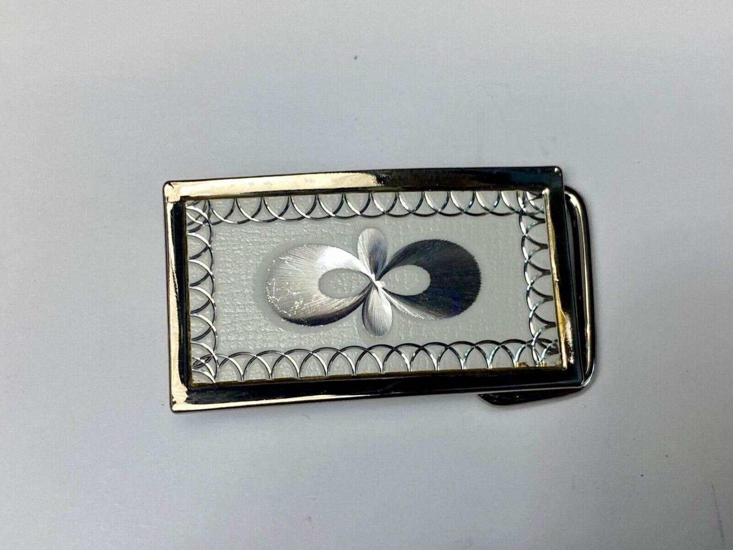 Vintage Etched silver tone rectangular belt buckle