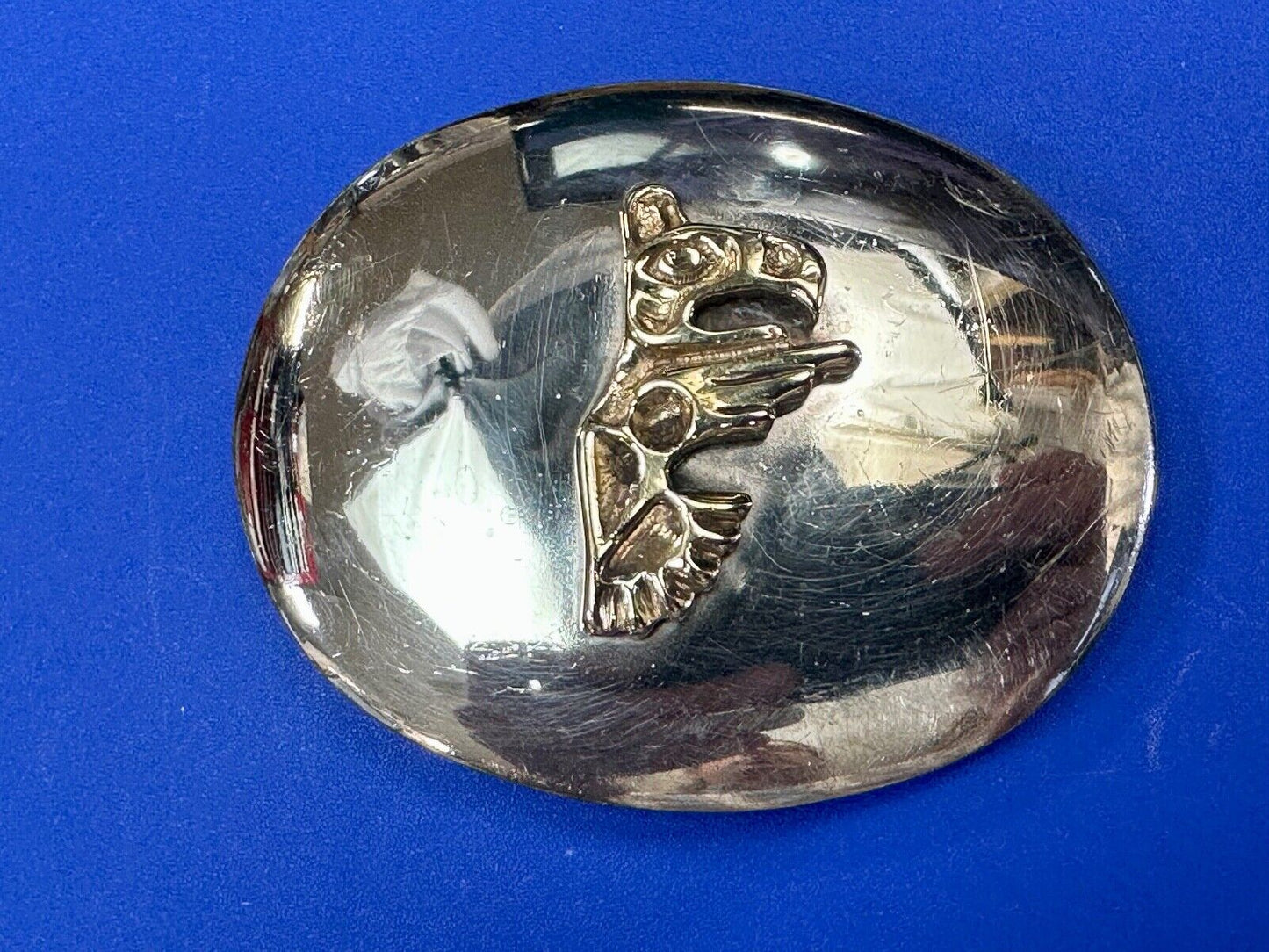 Tlingit Eagle One of a Kind German Silver & Nuragold 10K Gold Navajo belt buckle