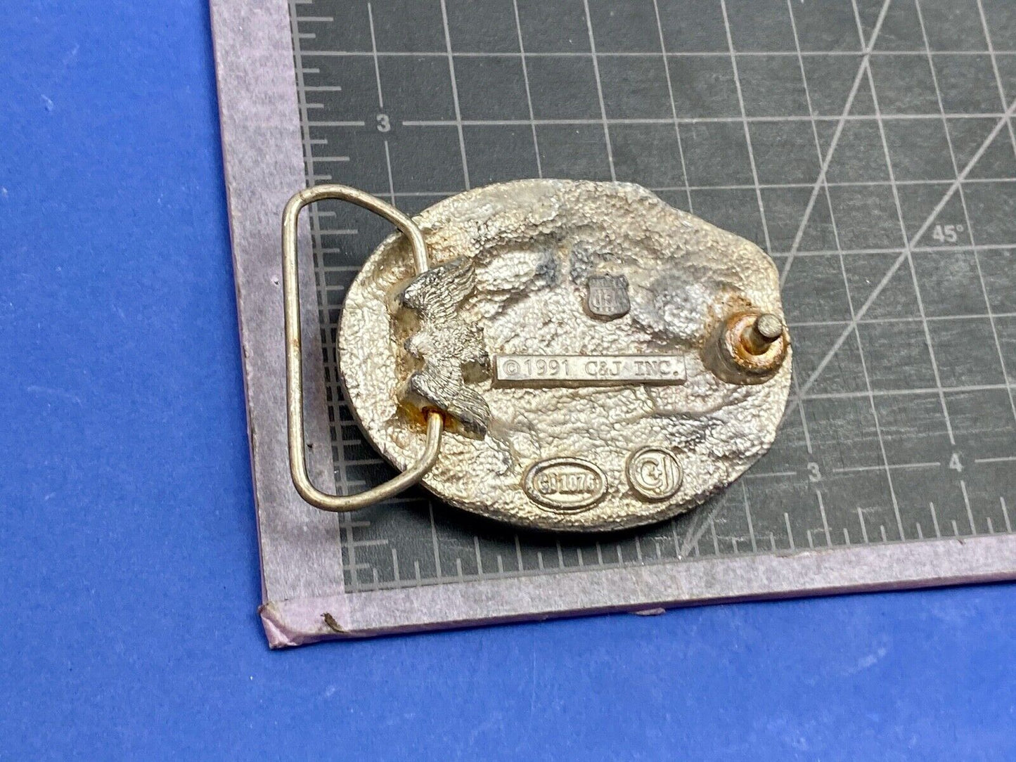 Vintage 1991 C&J Inc TEXAS state boots and hat belt buckle