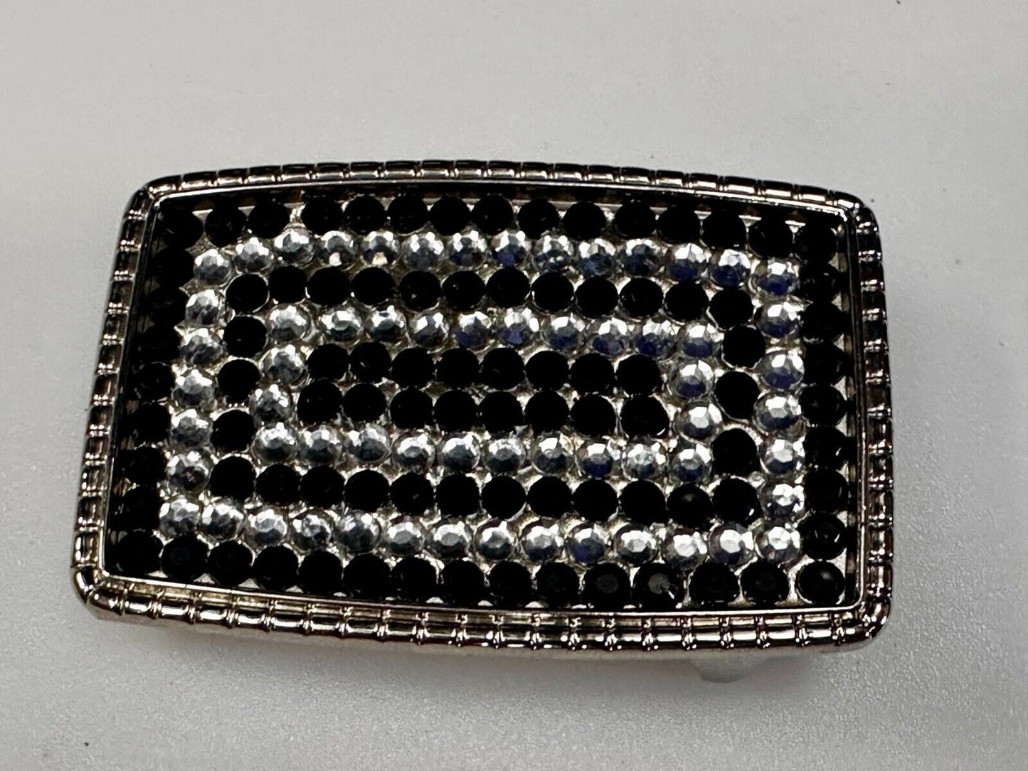 Beautiful Black and Clear Rhinestone Covered Rectangular Fashion Belt Buckle