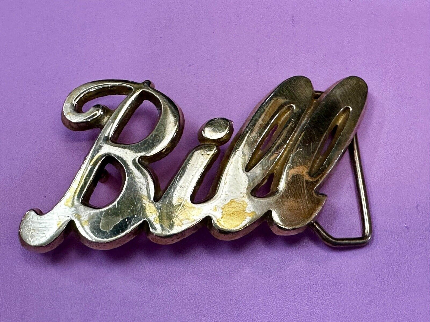 BILL - Custom Name cutout cursive letters Solid Brass Belt Buckle