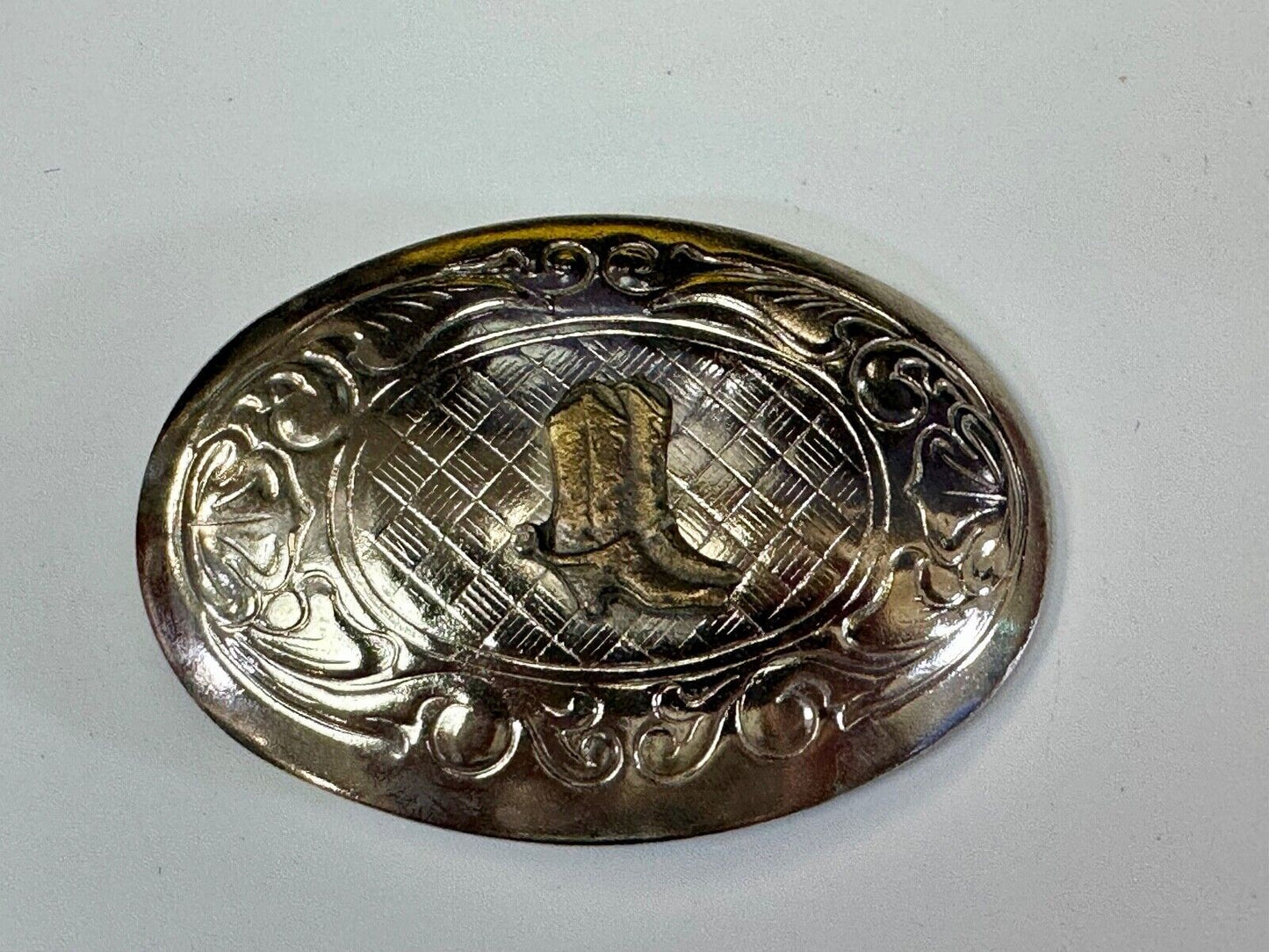 vintage Cowboy Boots western theme two tone flower swirl design belt buckle
