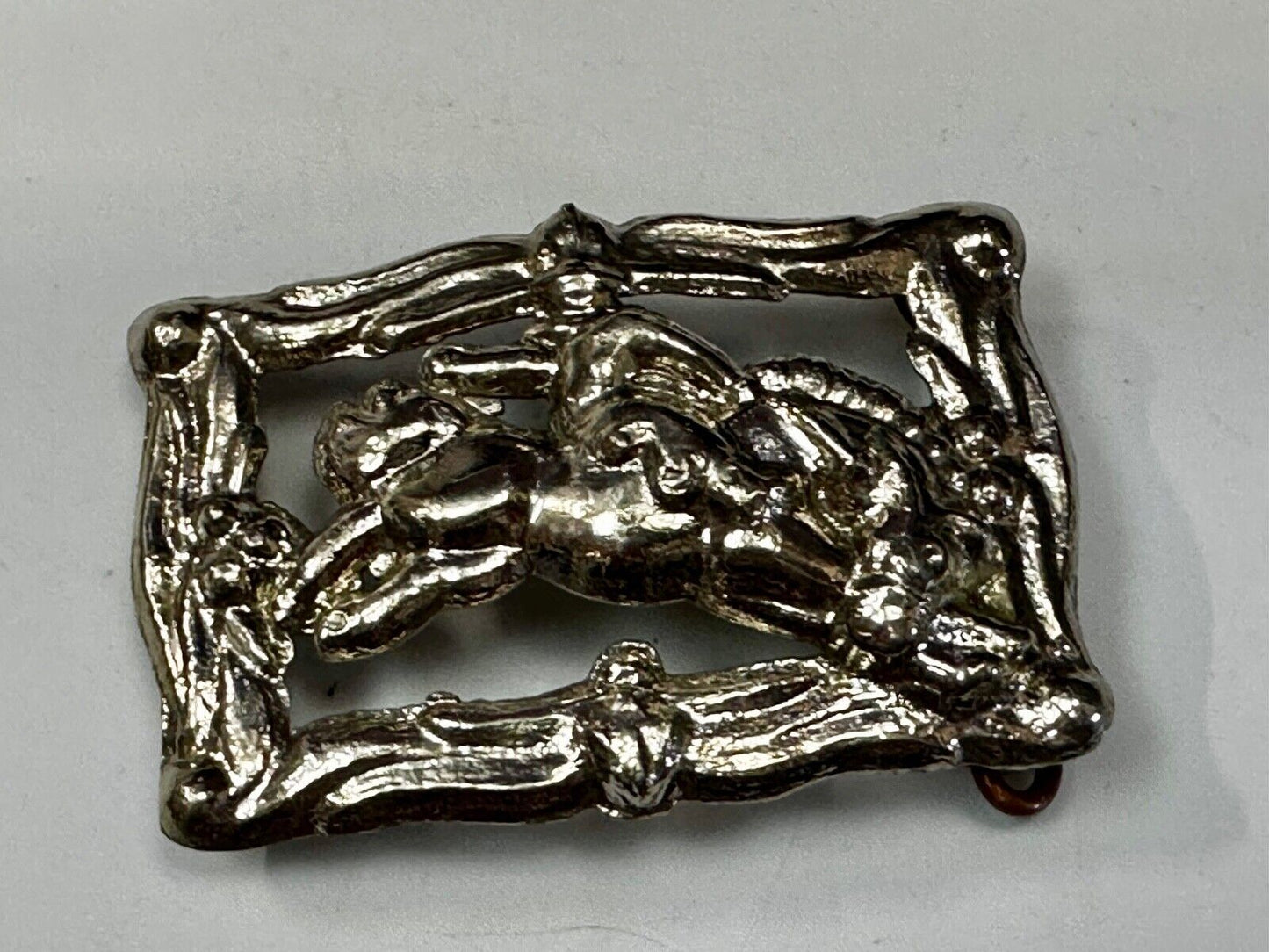 Unique silver tone Vintage Cowboy Saddle Bronc see through western belt buckle