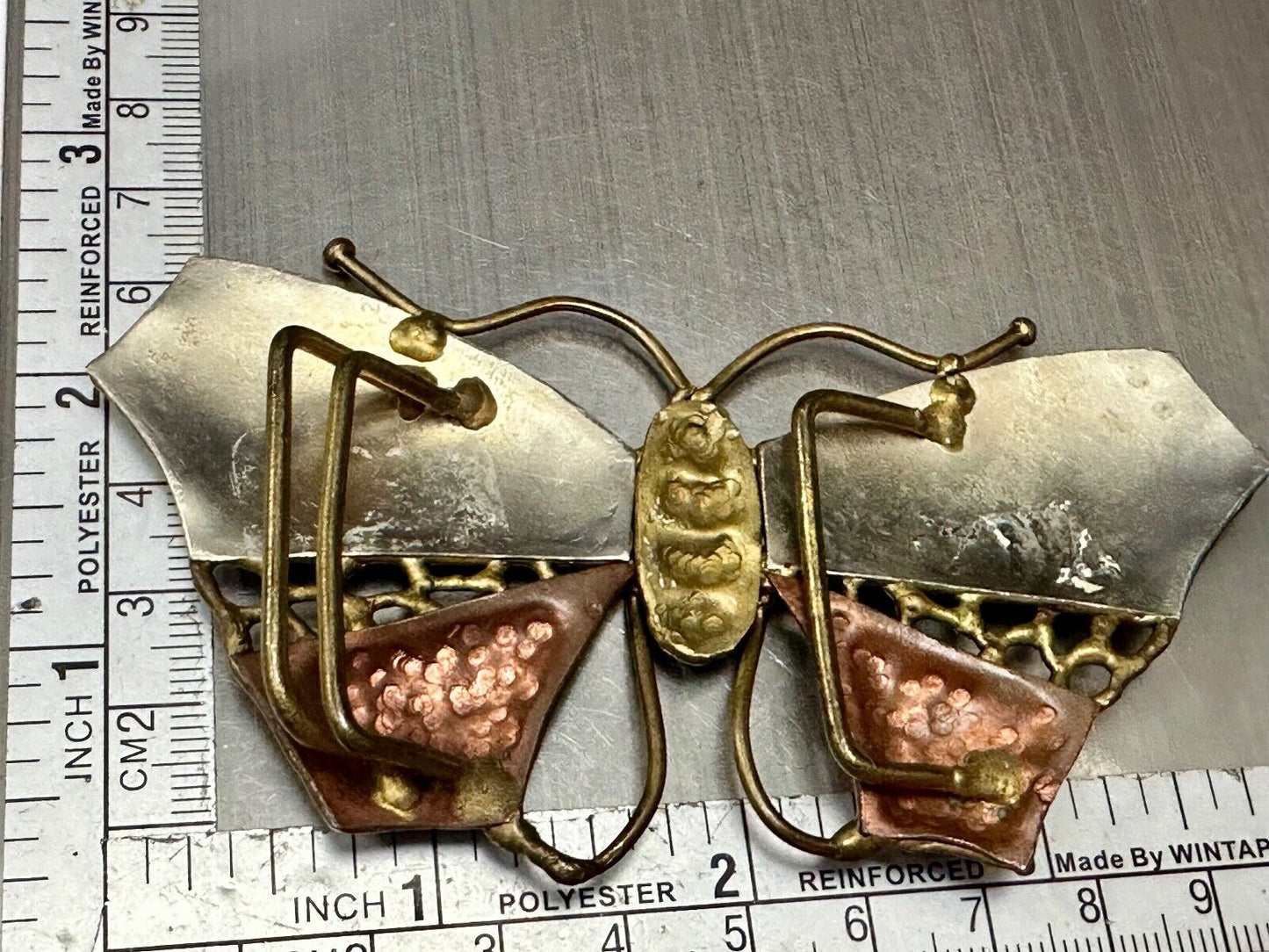 Vintage BUTTERFLY - Mixed metal ( India style ) cutout figural belt buckle