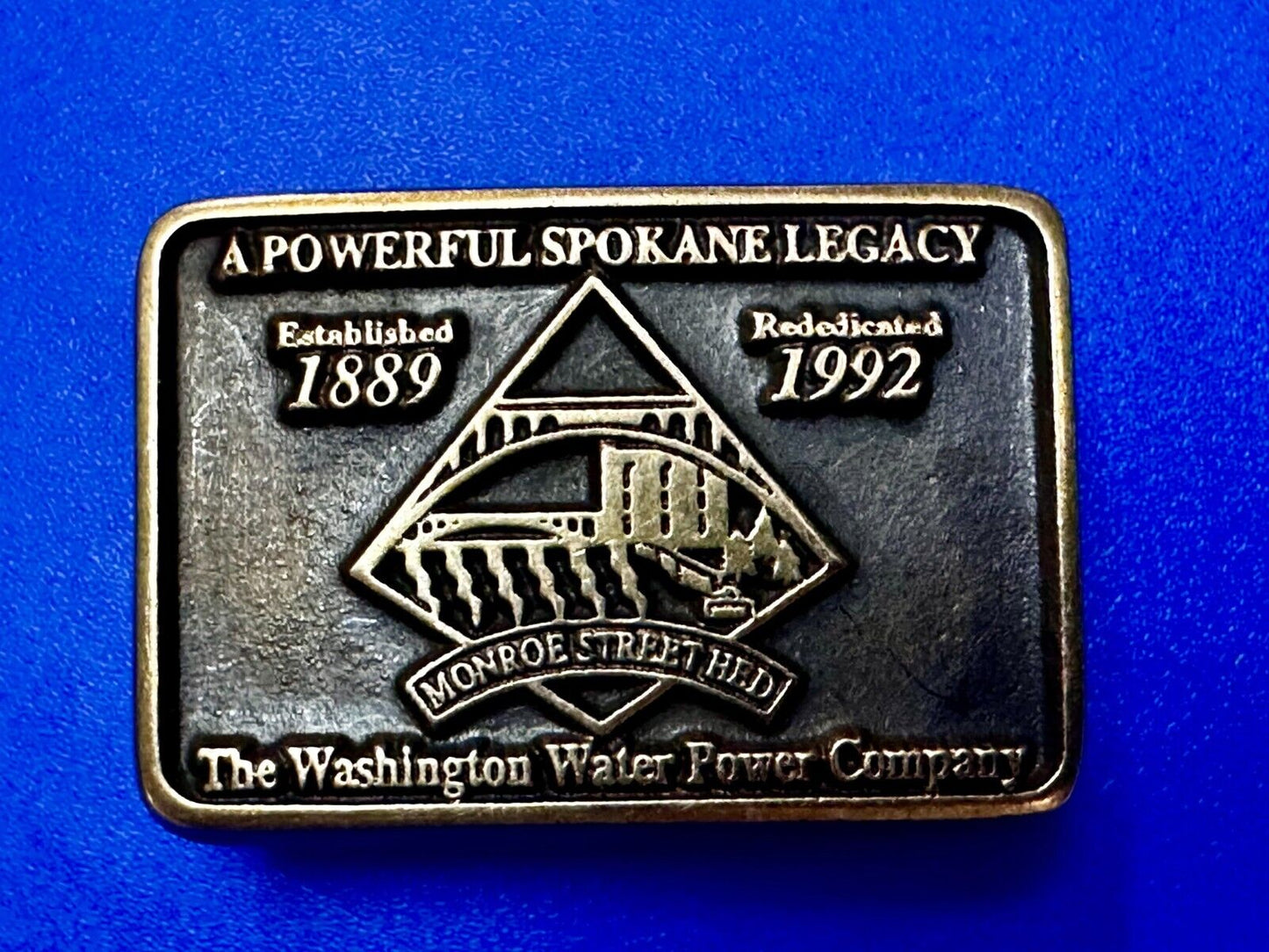 The Washington Water Power Co Spokane Solid Brass 1992 Commemorative Belt Buckle