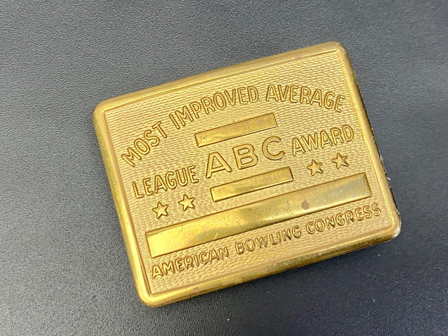 Vintage 70s AMERICAN BOWLING CONGRESS Most Improved ABC LEAGUE AWARD BELT BUCKLE