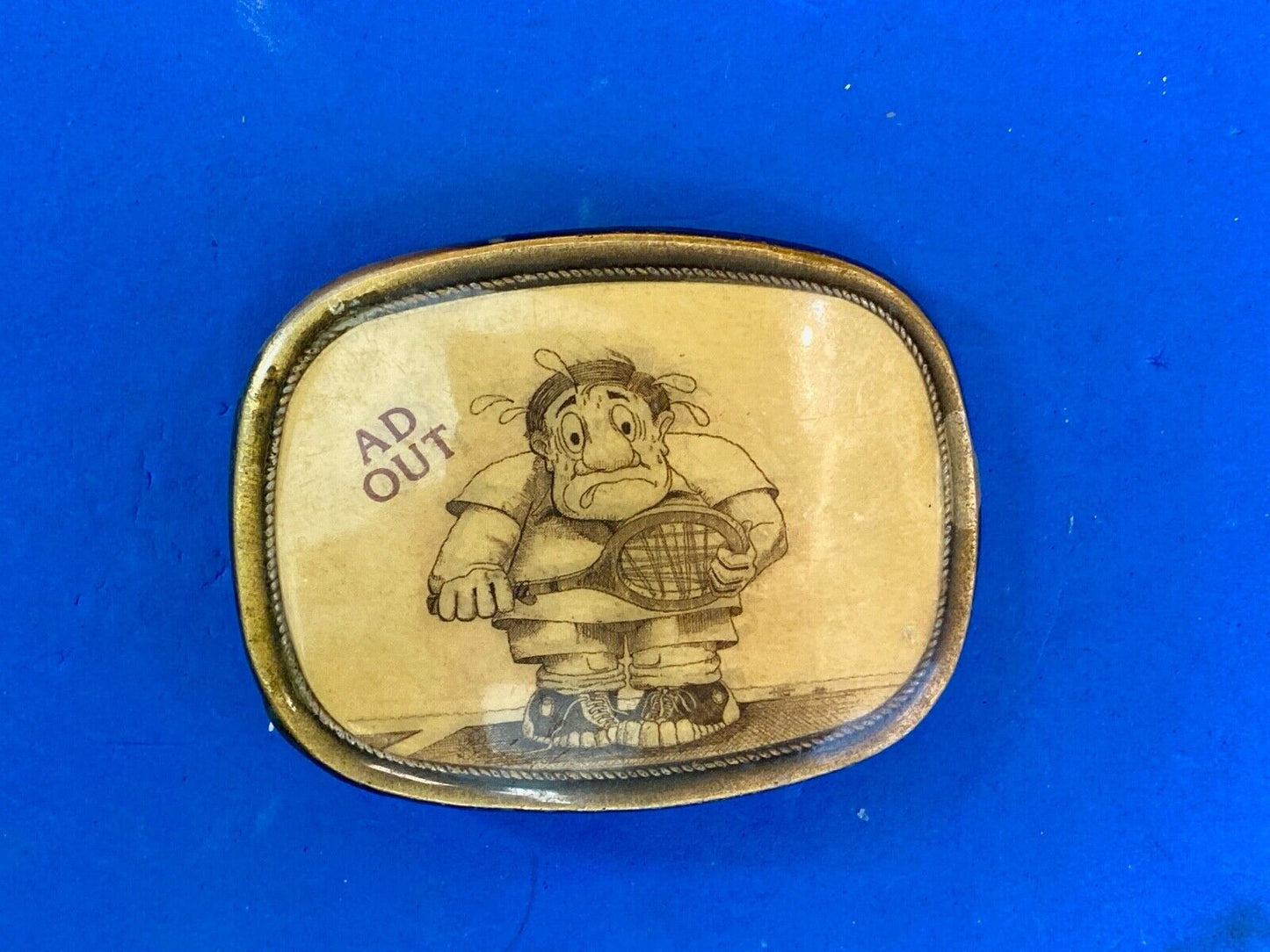 Vintage 1980'S "Ad Out ' Tennis Humor Belt Buckle Brass Enamel Squirrel Club