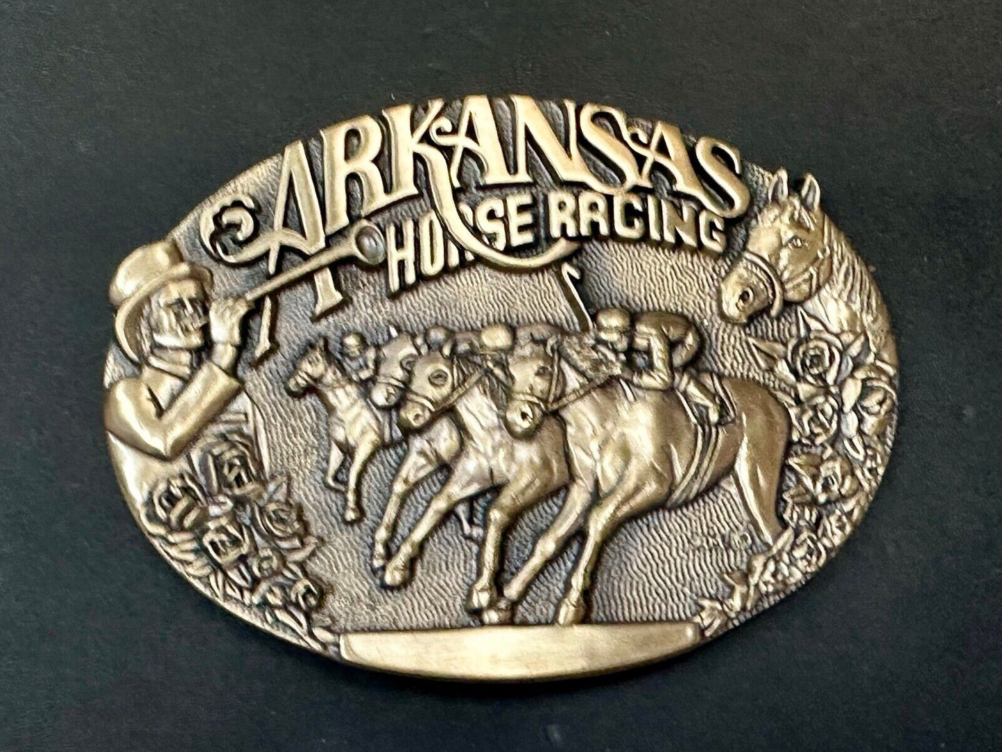 Arkansas State Horse Racing Vintage Solid Brass Award Design Medals Belt Buckle