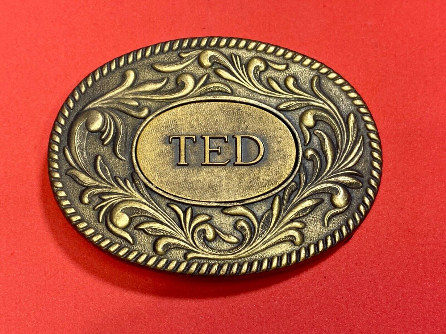 Vintage 1977 Ted Name Personalized Belt Buckle By Kinney Co
