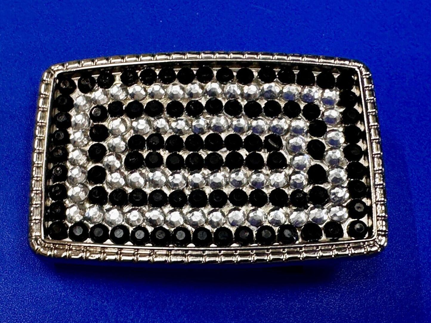 Beautiful Black and Clear Rhinestone Covered Rectangular Fashion Belt Buckle
