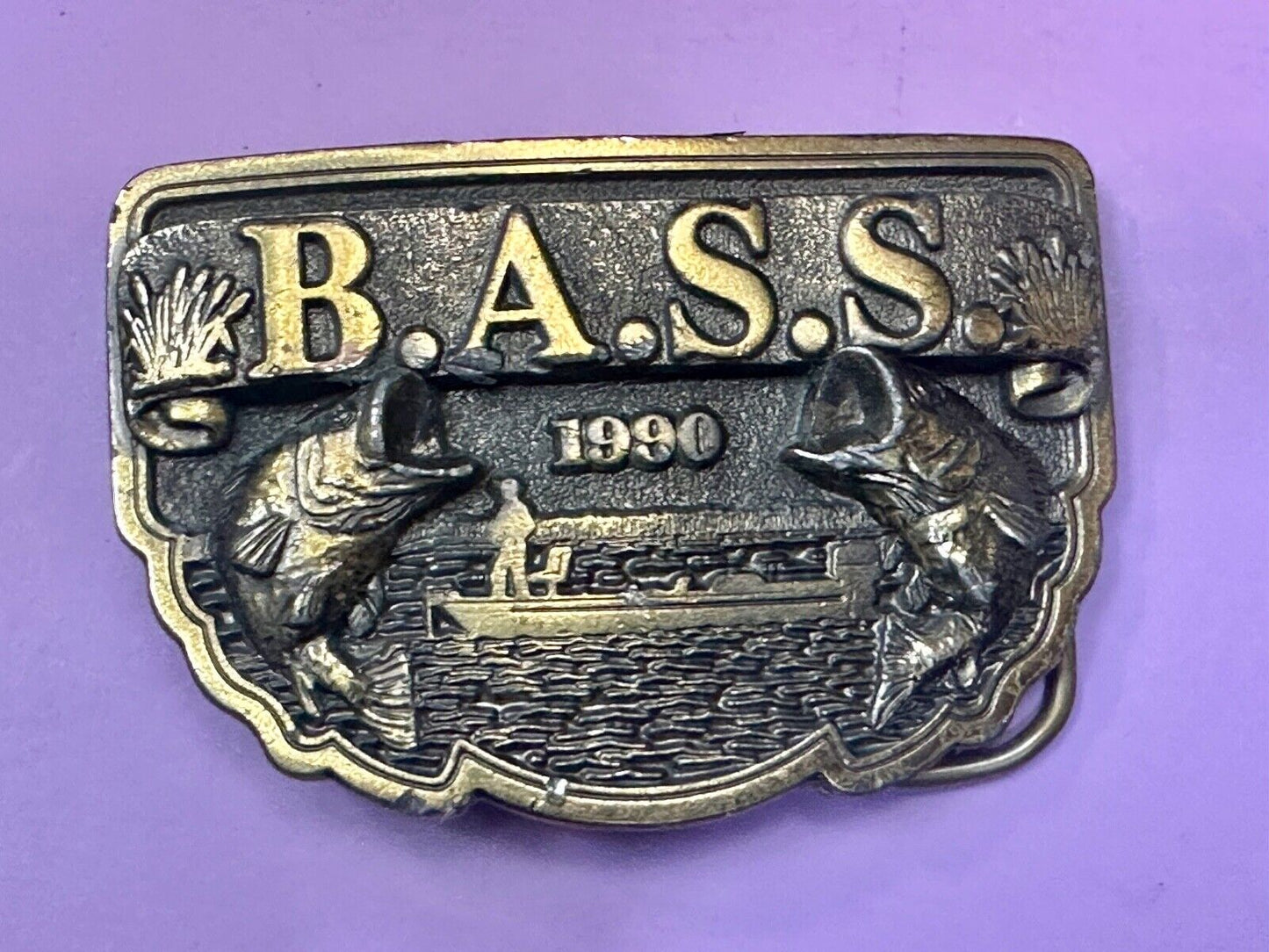 1990 BASS Bass Anglers Sportsman Society Fishing Dual Jumping Fish belt buckle