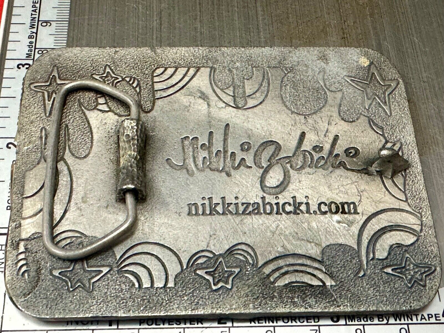 Vintage HEART with wings Mexican Collage belt buckle by artisan Nikki Zabicki