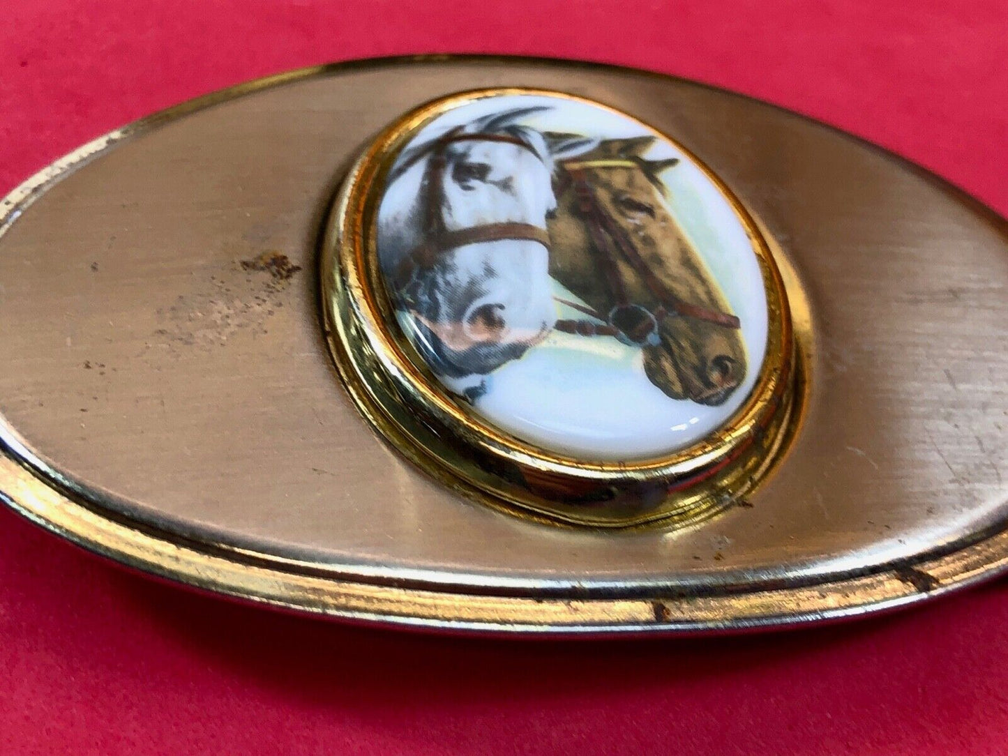 Vintage Dual Two Horse Head Bust Figure picture centerpiece western belt buckle