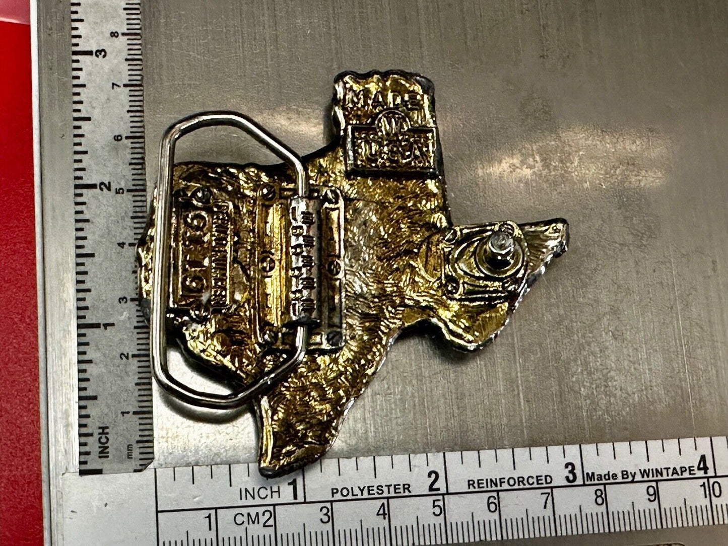 The Great State of Texas Cutout Map shaped Vintage Belt Buckle marked W