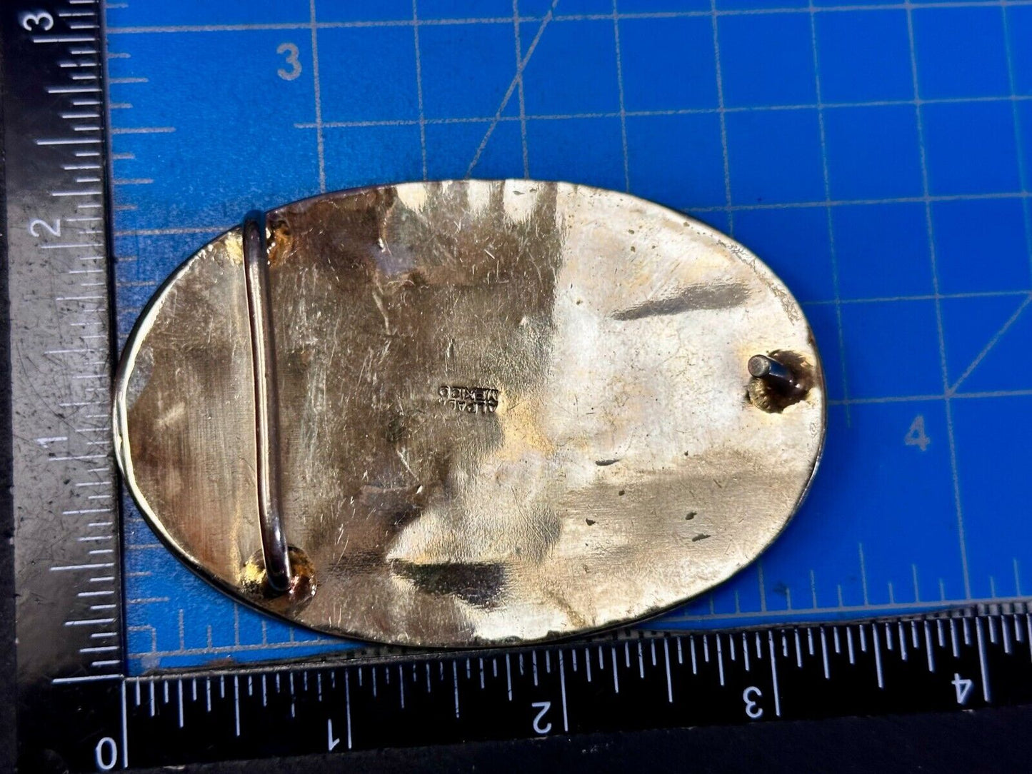 Artisan Natural Abalone Shell Vintage Belt Buckle Stamped Alpaca Mexico