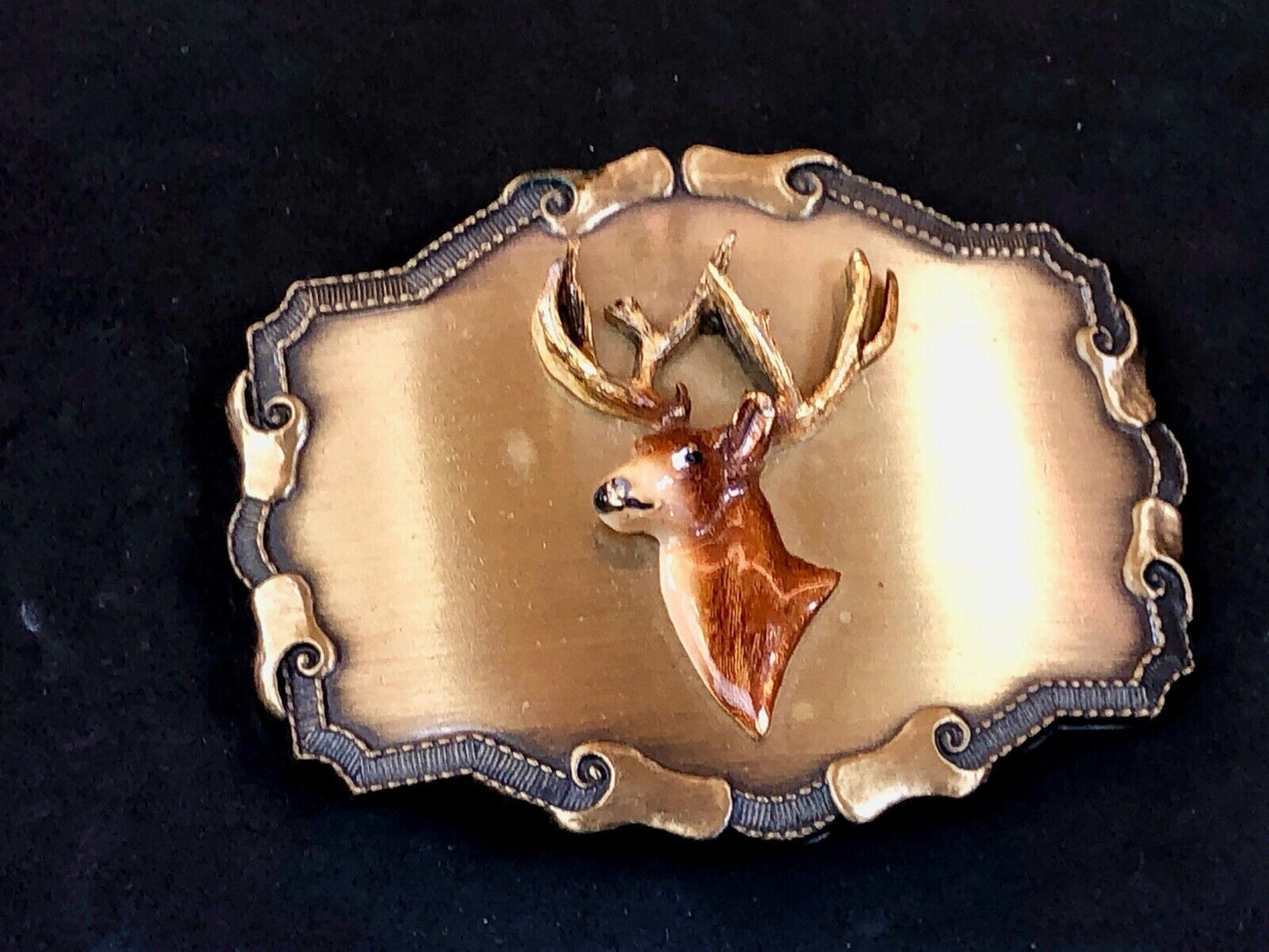 Vintage 1977 Raintree deer antlers belt buckle Hunting gift Western framed