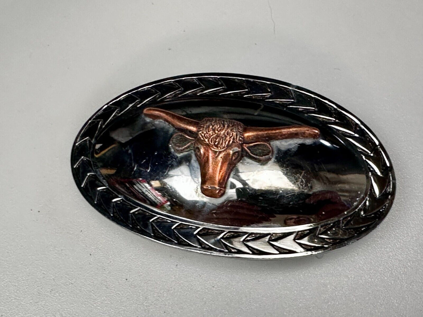 Texas Longhorn Steer Vintage Wide Oval Cowgirls Cowboys Two Tone Belt Buckle