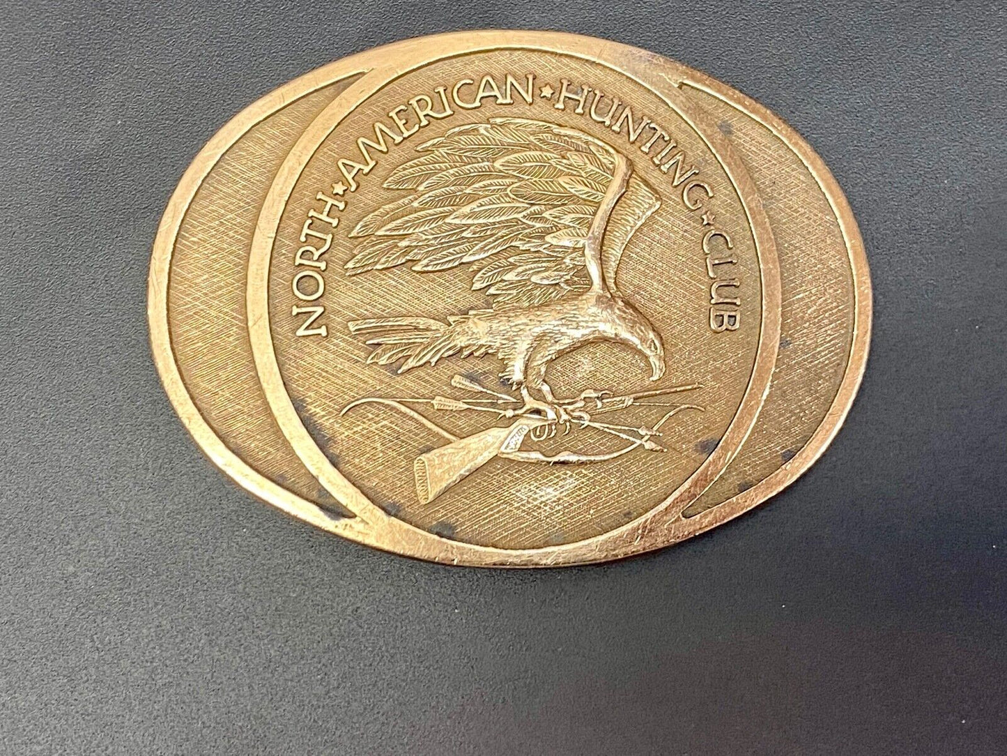 Vintage 1980 Nahc Members Solid Brass North American Hunting Club Belt Buckle