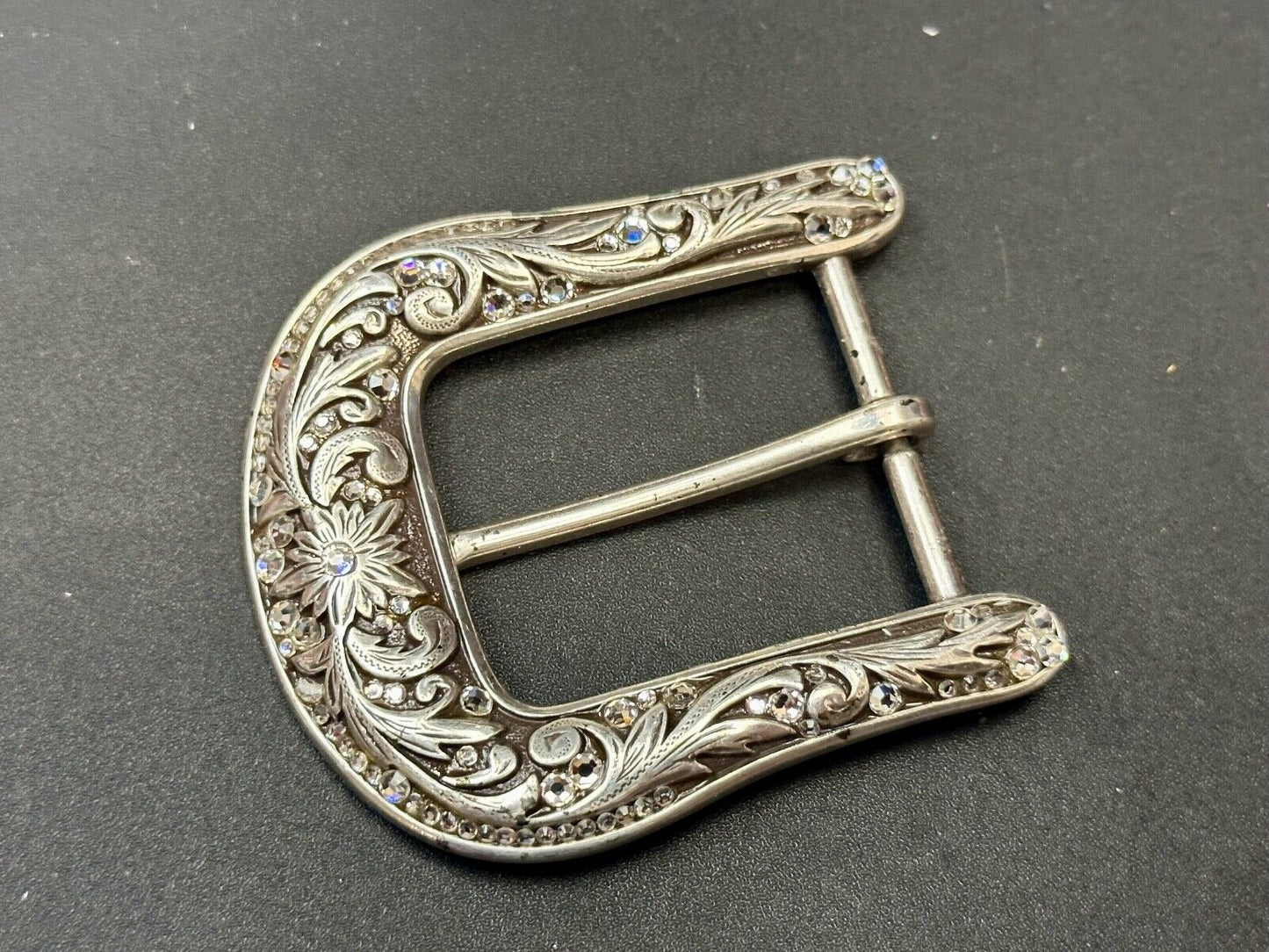3" wide silver tone Cowgirls ranger style Belt Buckle with Rhinestone Accents