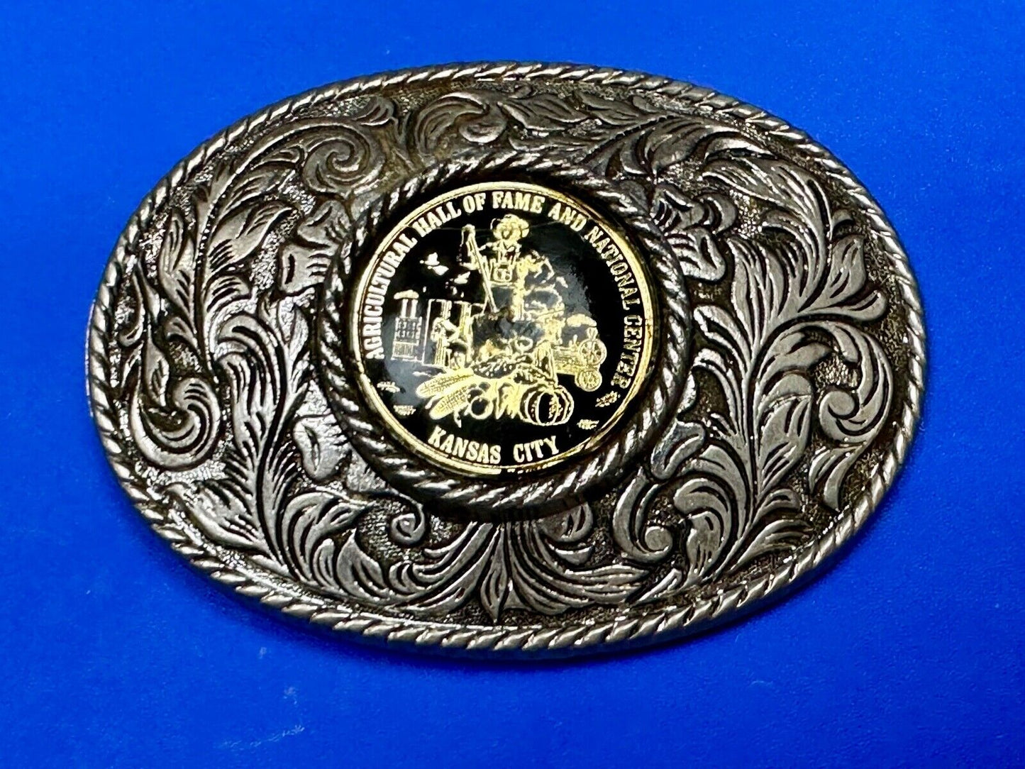 Agricultural Hall of Fame Kansas City western round centerpiece Belt Buckle