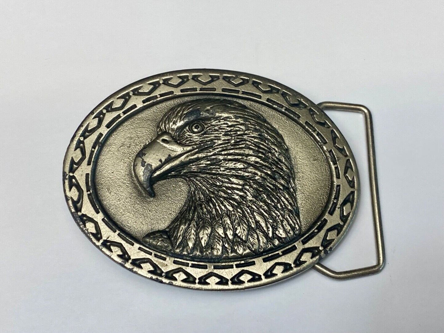 American Bald Eagle bust head with sharp beak Colorado silver star belt buckle