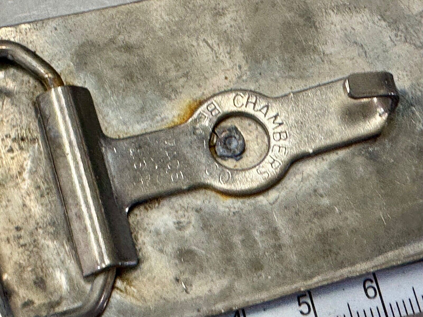 Vintage Chambers cattle branding symbols belt buckle - no center