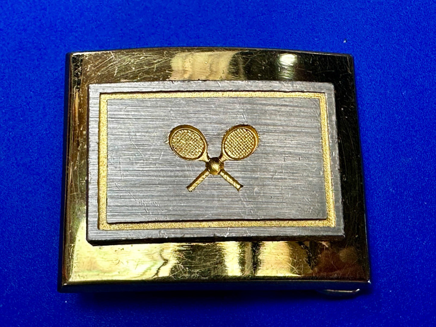 Tennis Racket Ball Sports Game Athlete Commemorative Gold Tone Small Belt Buckle