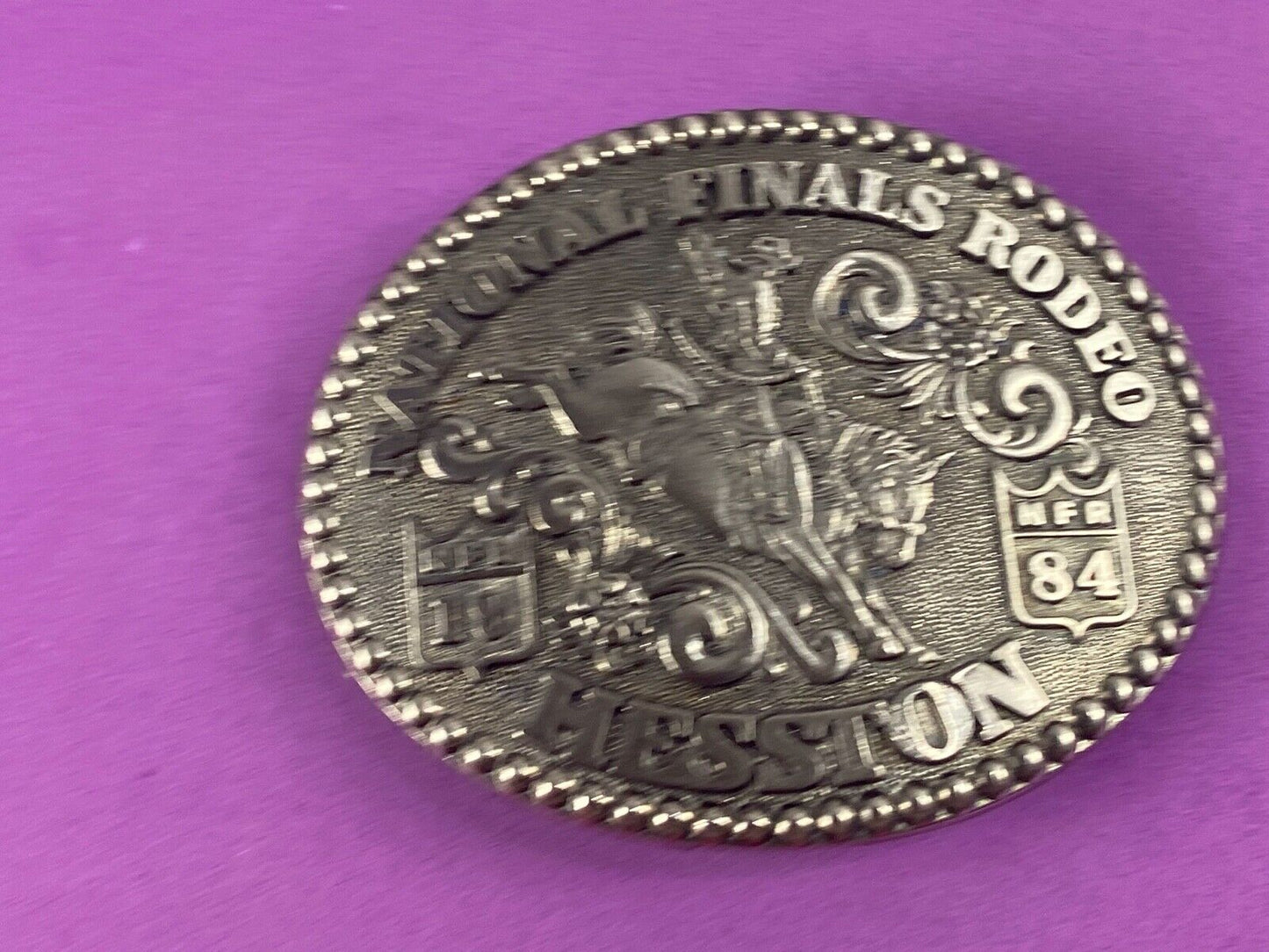 1984 Nfr Finals Rodeo Horseback Cowboy Adult Belt Buckle By Fred Fellows