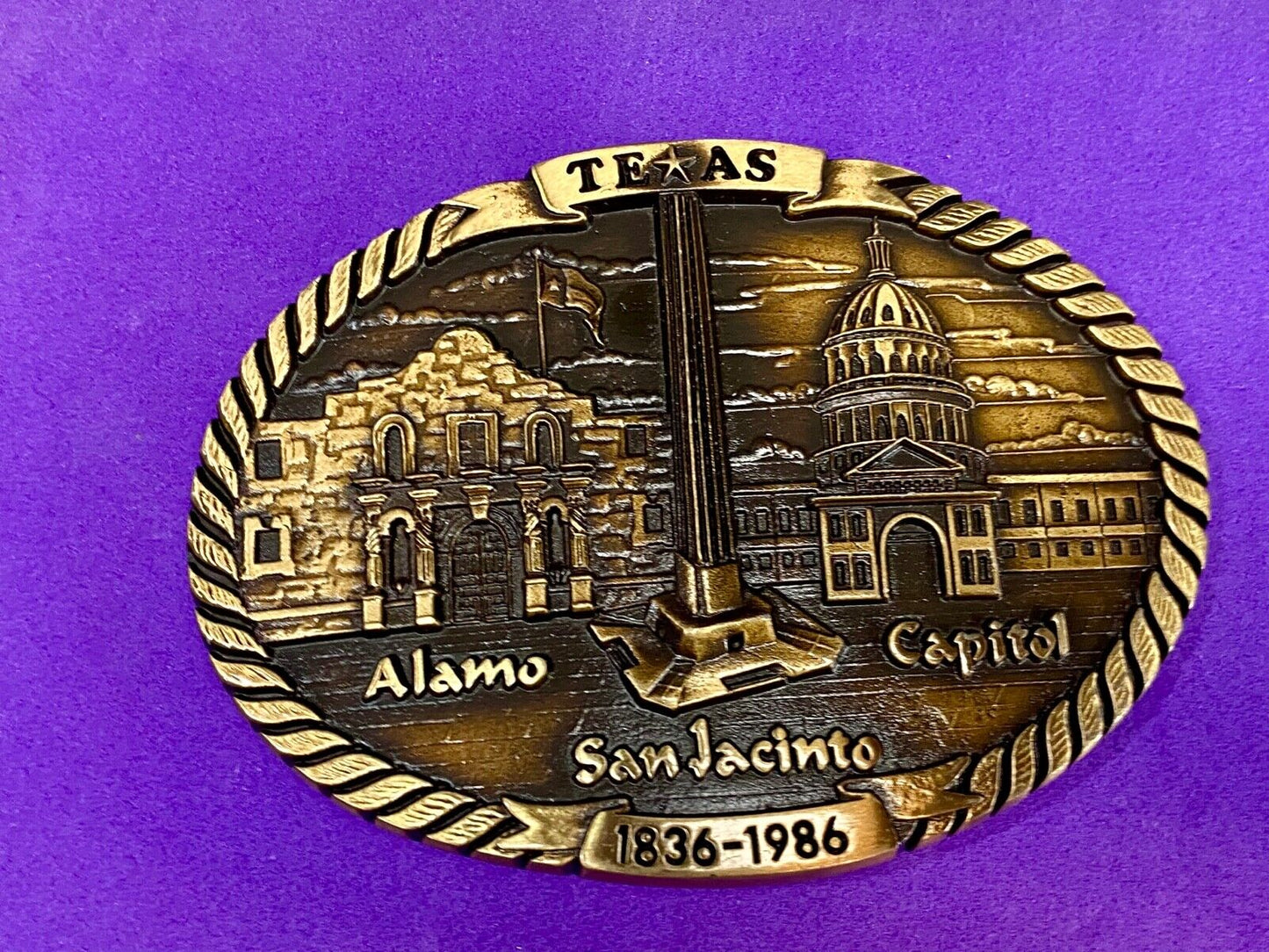 Vintage 1st edition TEXAS Sesquicentennial 1984 T.W. Baker Brass belt buckle