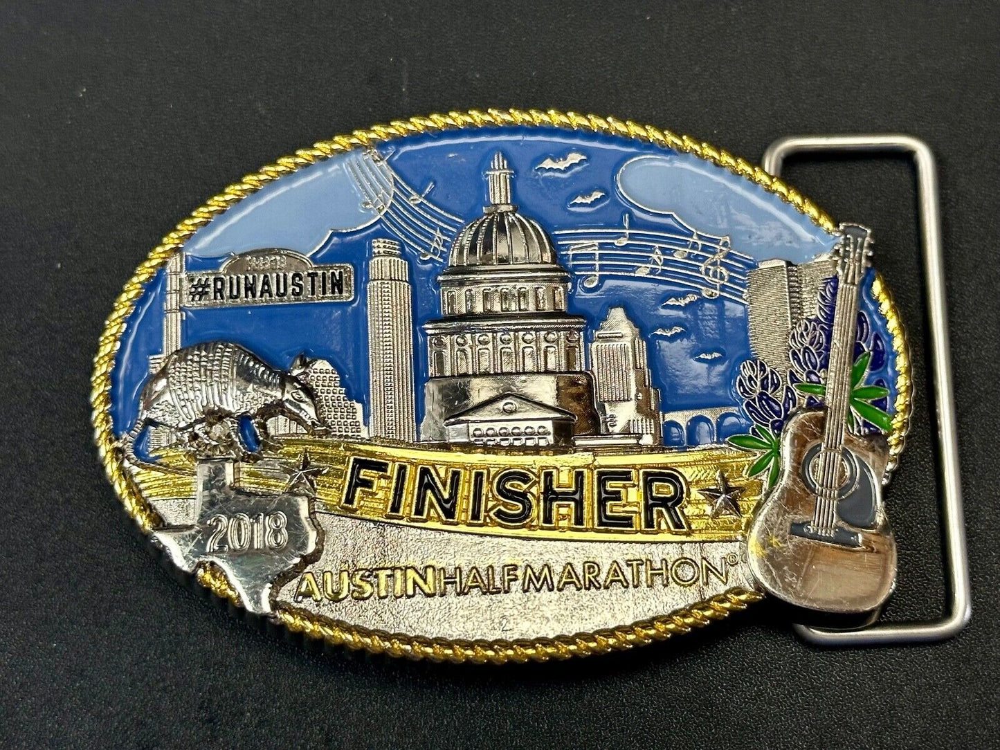2018 Austin Texas RunAustin Finisher Half Marathon belt buckle