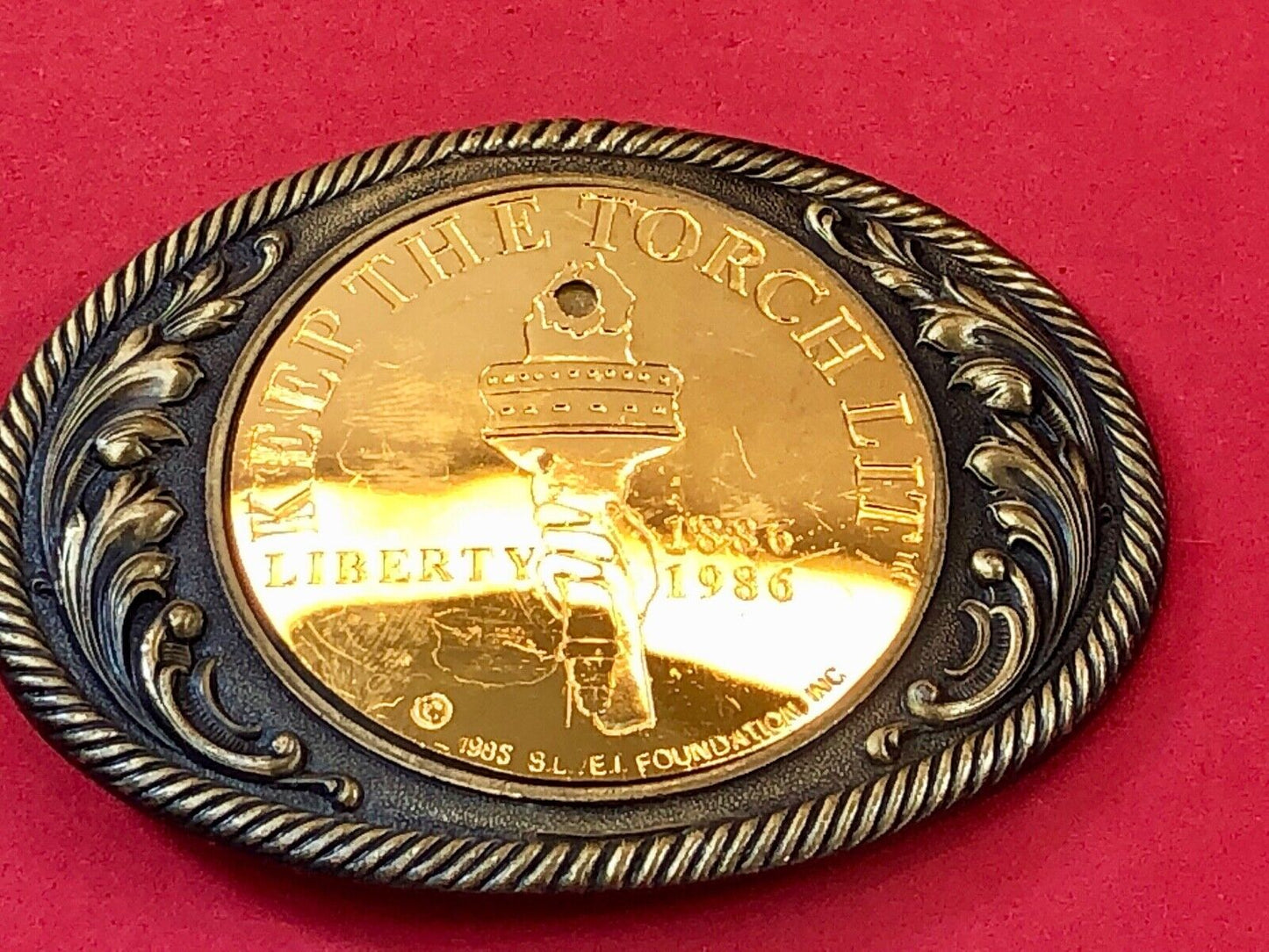 Vintage Coin Centerpiece Western Belt Buckle - Keep the torch lit - American